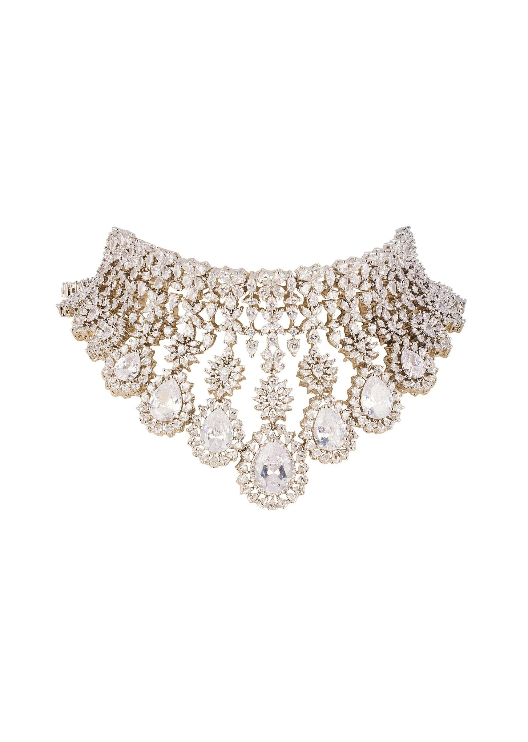 White Cz Diamond Long Necklace Set In Brass with Anti Tarnish Finish - Image 2