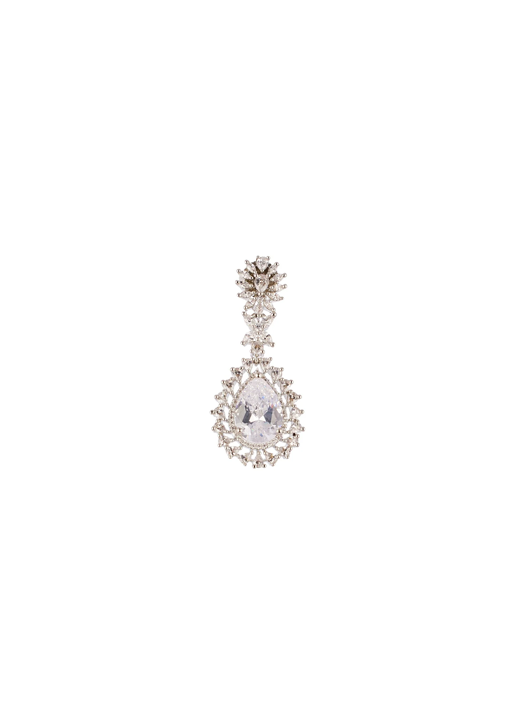 White Cz Diamond Long Necklace Set In Brass with Anti Tarnish Finish - Image 8