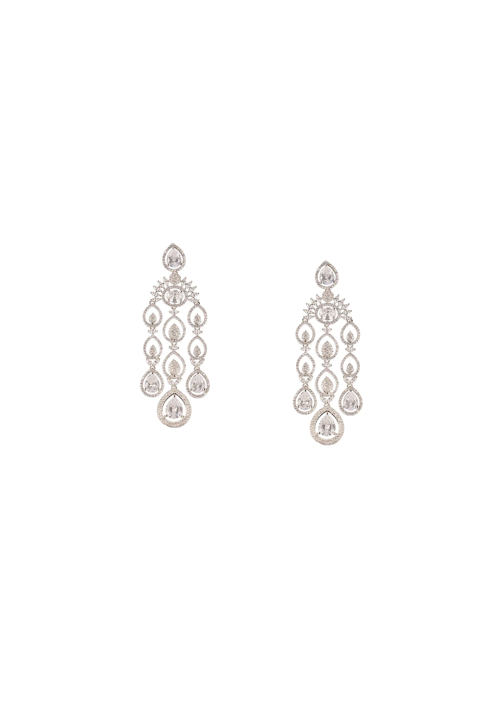 White Cz Diamond Long Necklace Set In Rhodium Plated Brass with Anti Tarnish Finish - Image 3