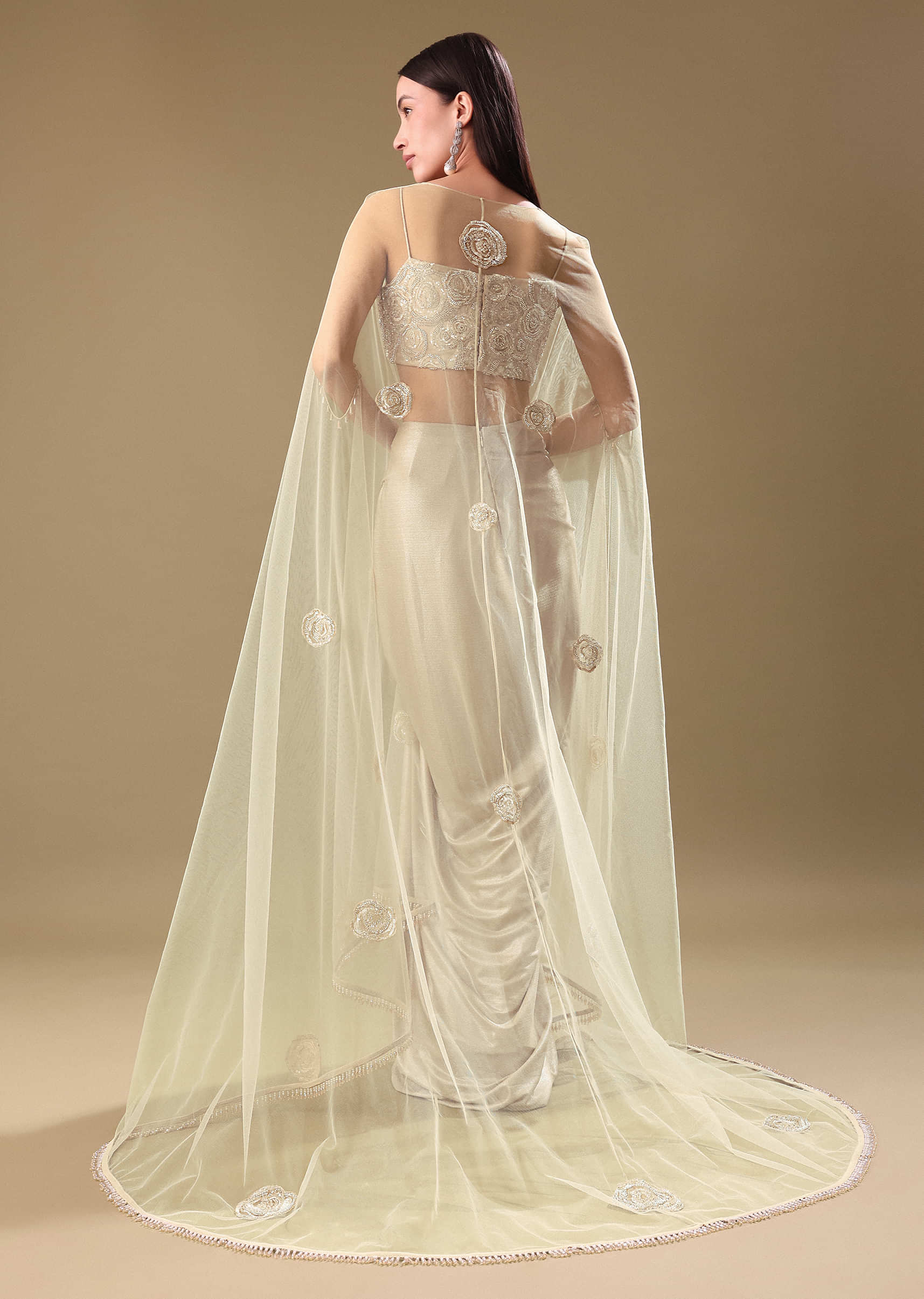White Drape Skirt Set With Jacket - Image 5