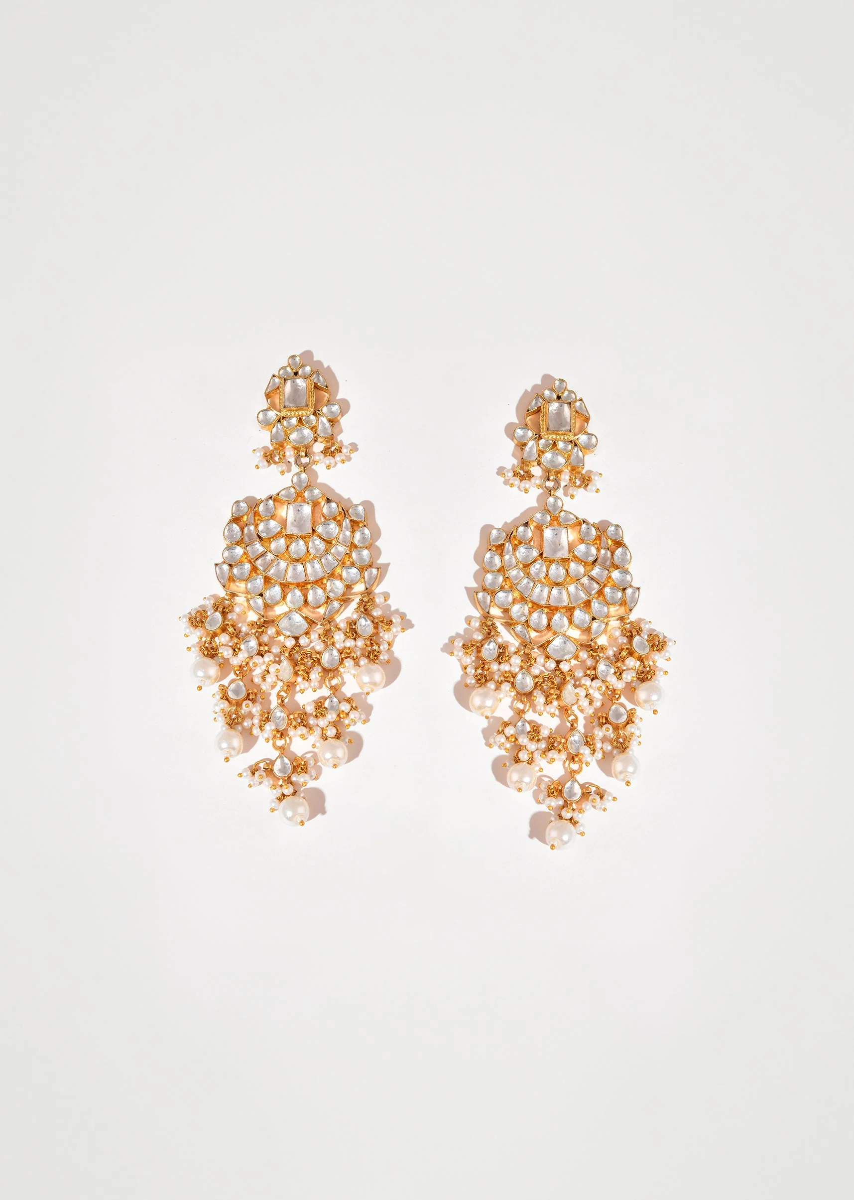 White Earrings With Pachi Kundan - Image 2