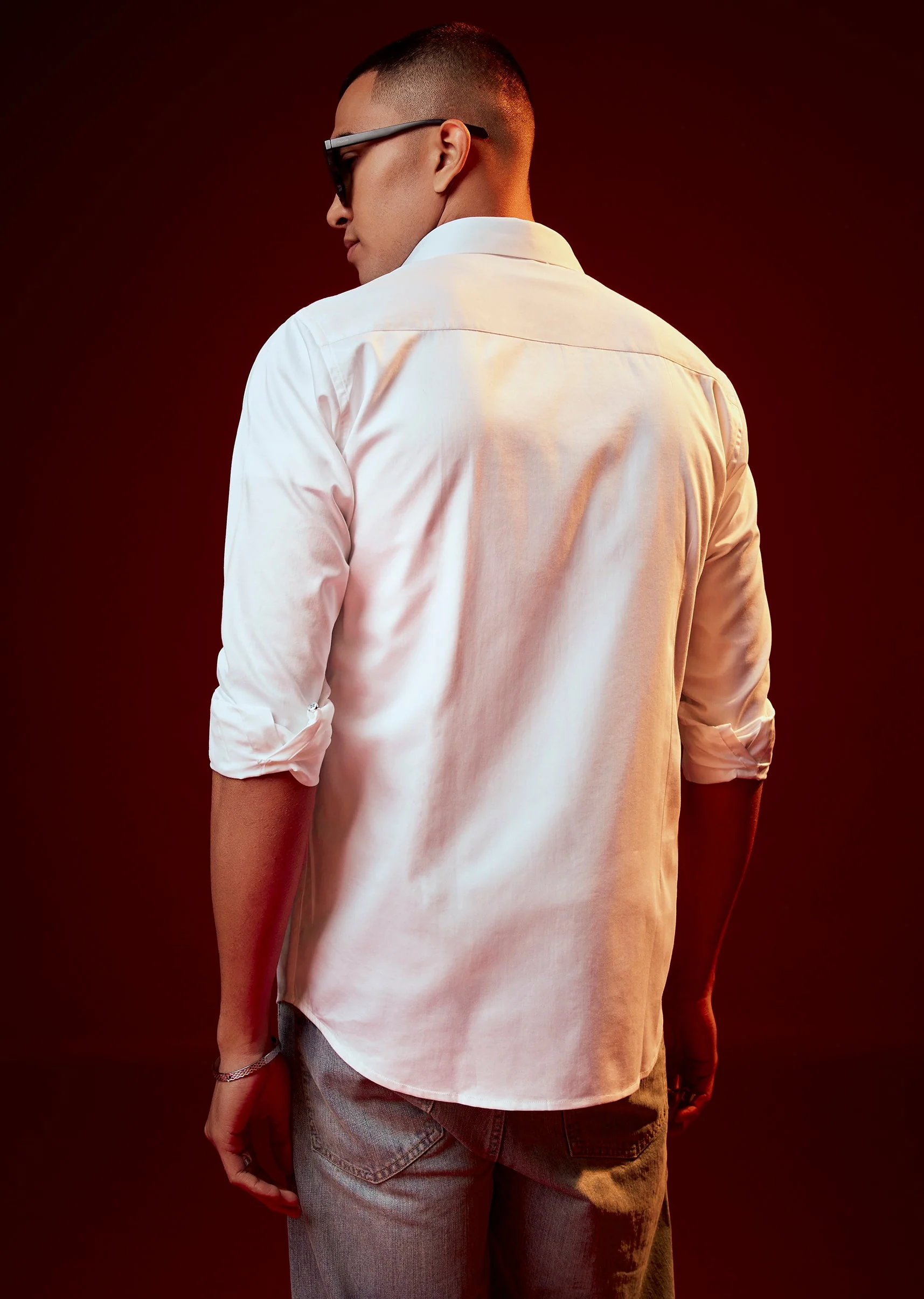 White Embellished Silk Blend Mandarin Collar Party Shirt - Image 5