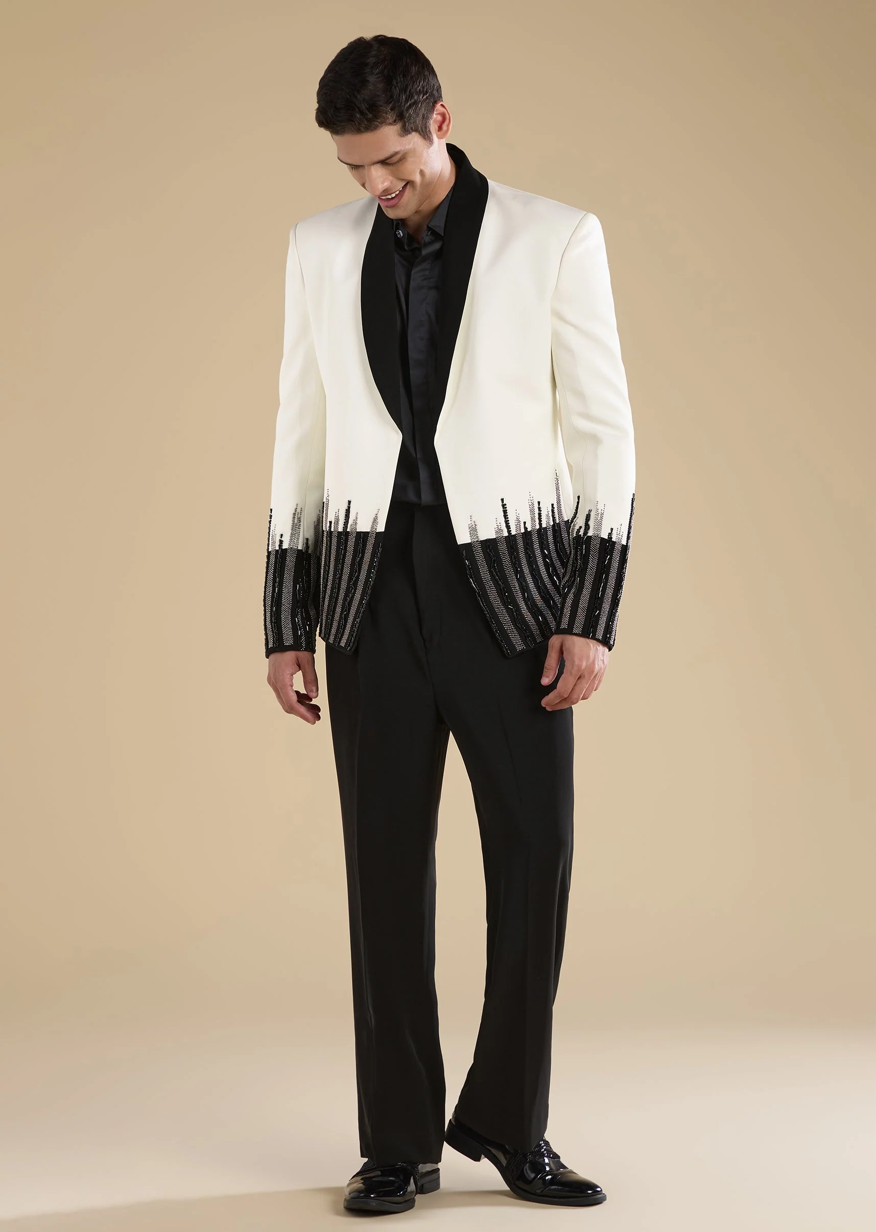 White Embellished Tuxedo Set With Shirt And Trousers - Image 4
