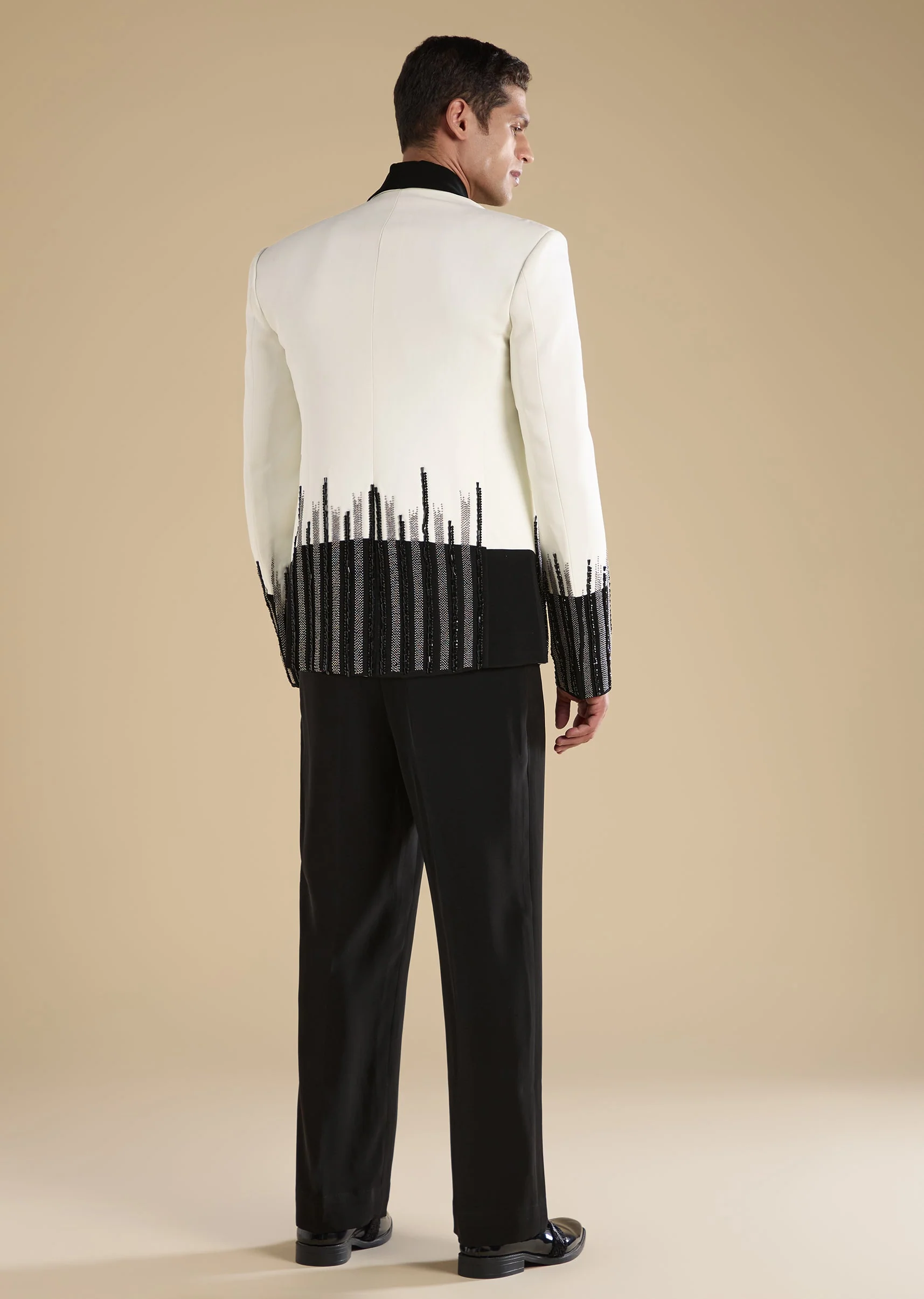 White Embellished Tuxedo Set With Shirt And Trousers - Image 5