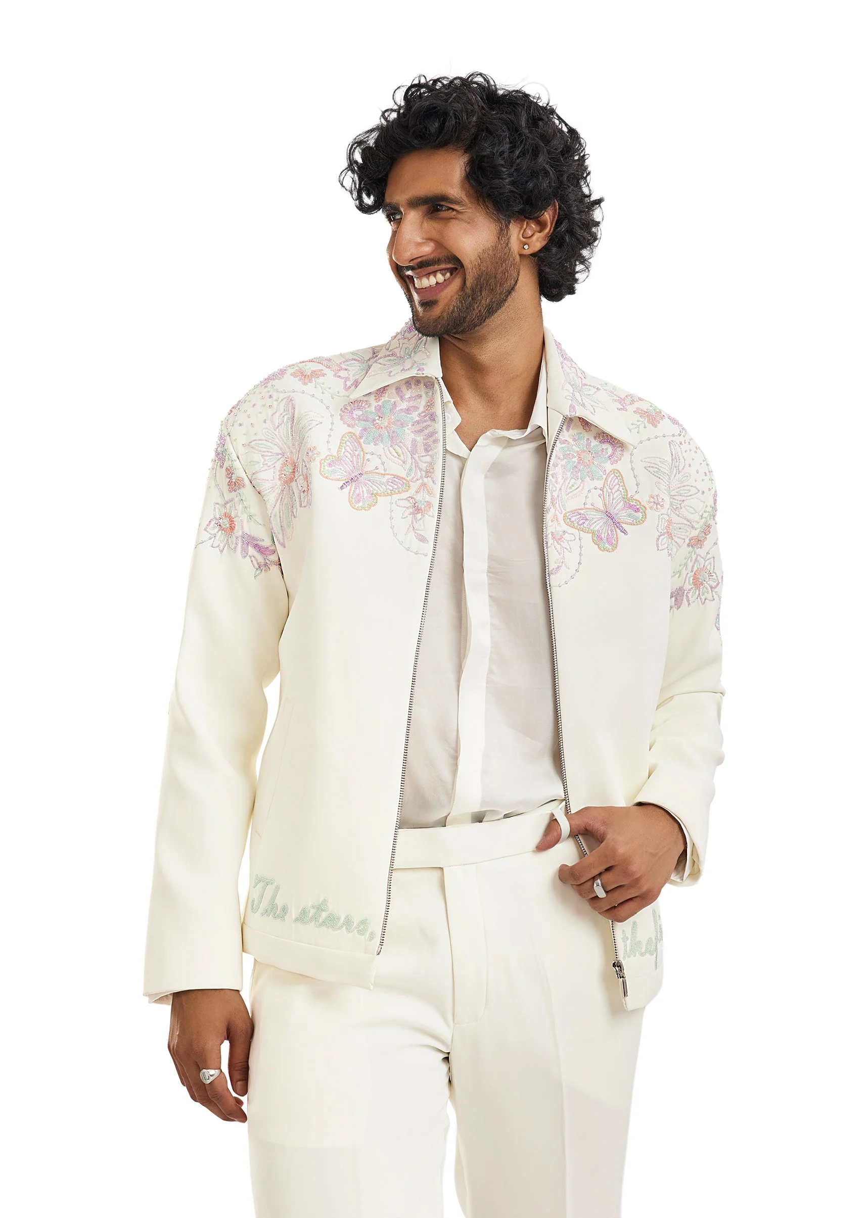 White Embroidered Bomber Jacket Set - Image 5