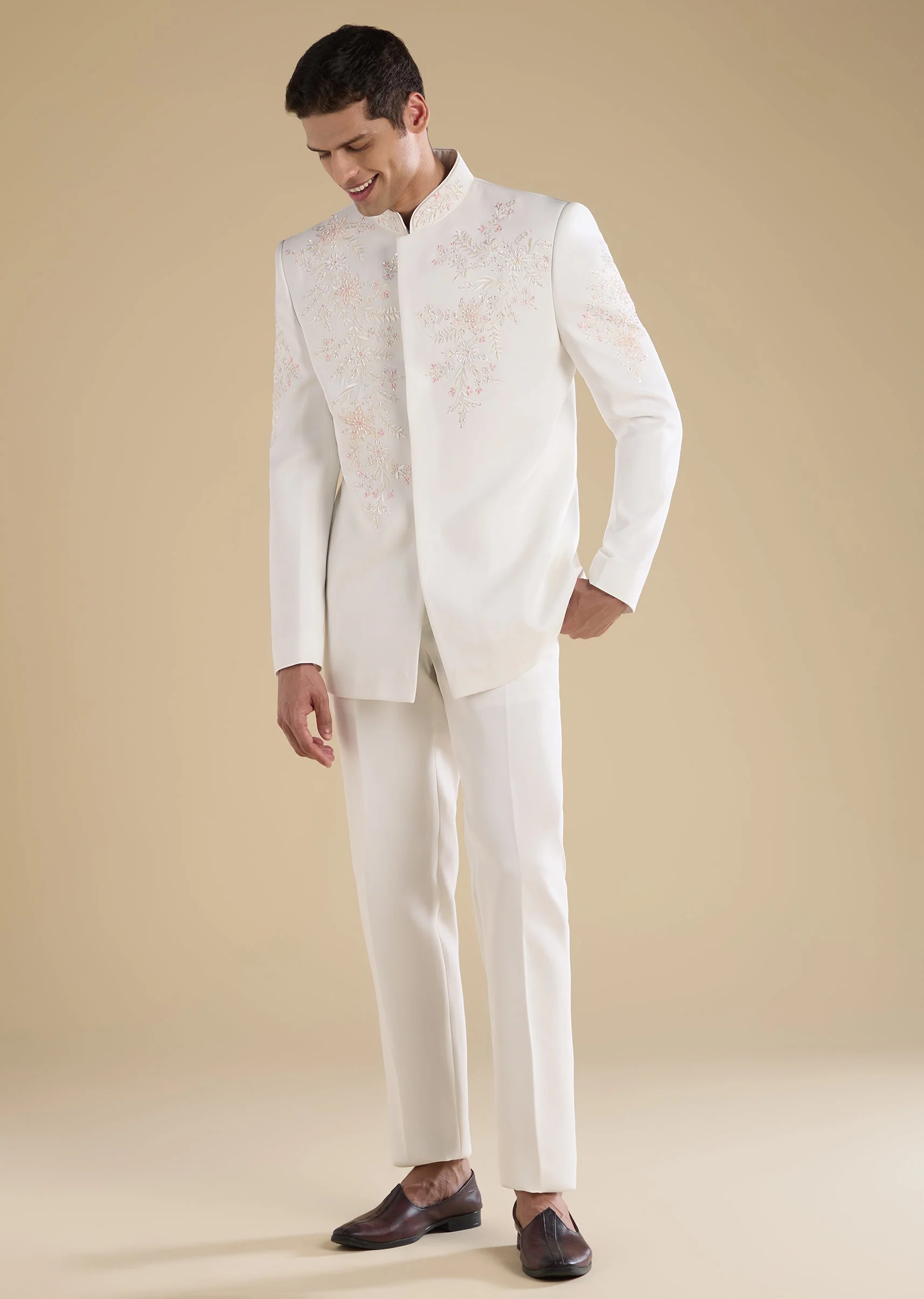 White Embroidered Jodhpuri Set With Pants - Image 4