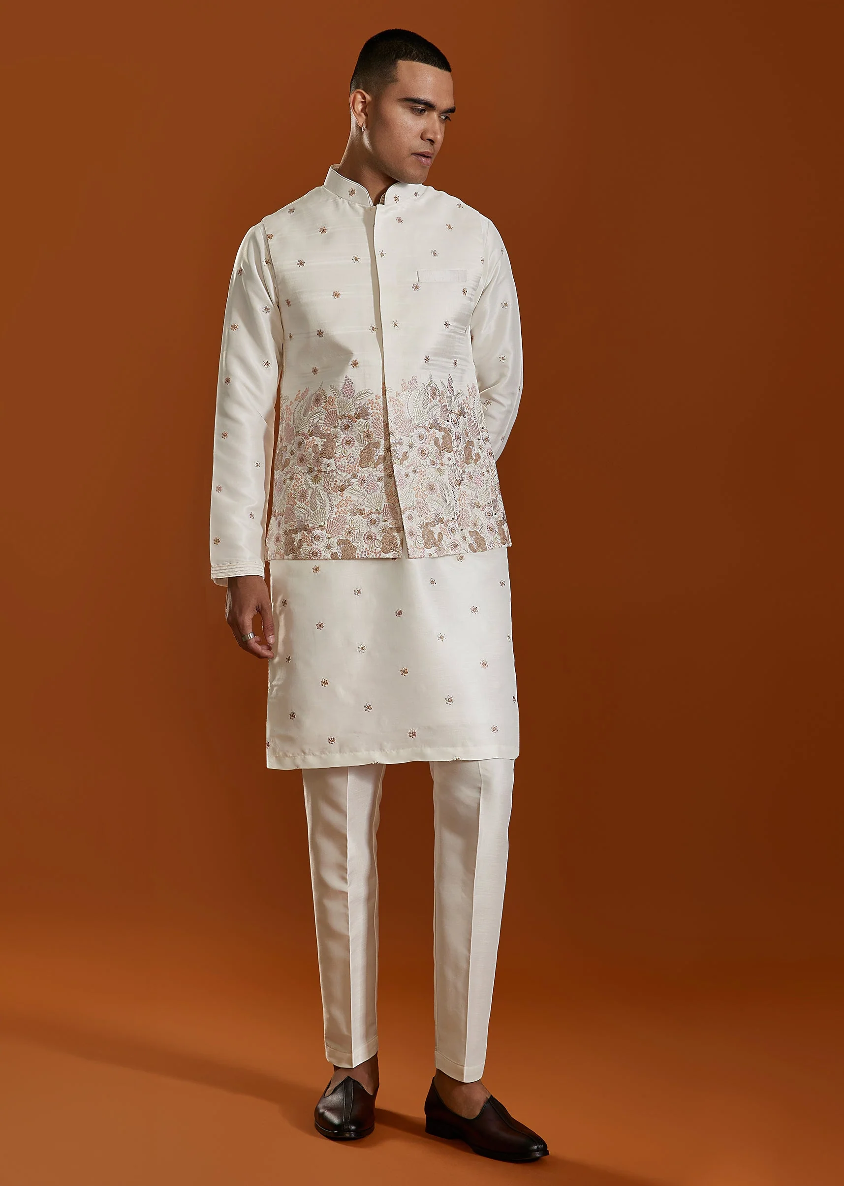 White Embroidered Kurta Jacket Set