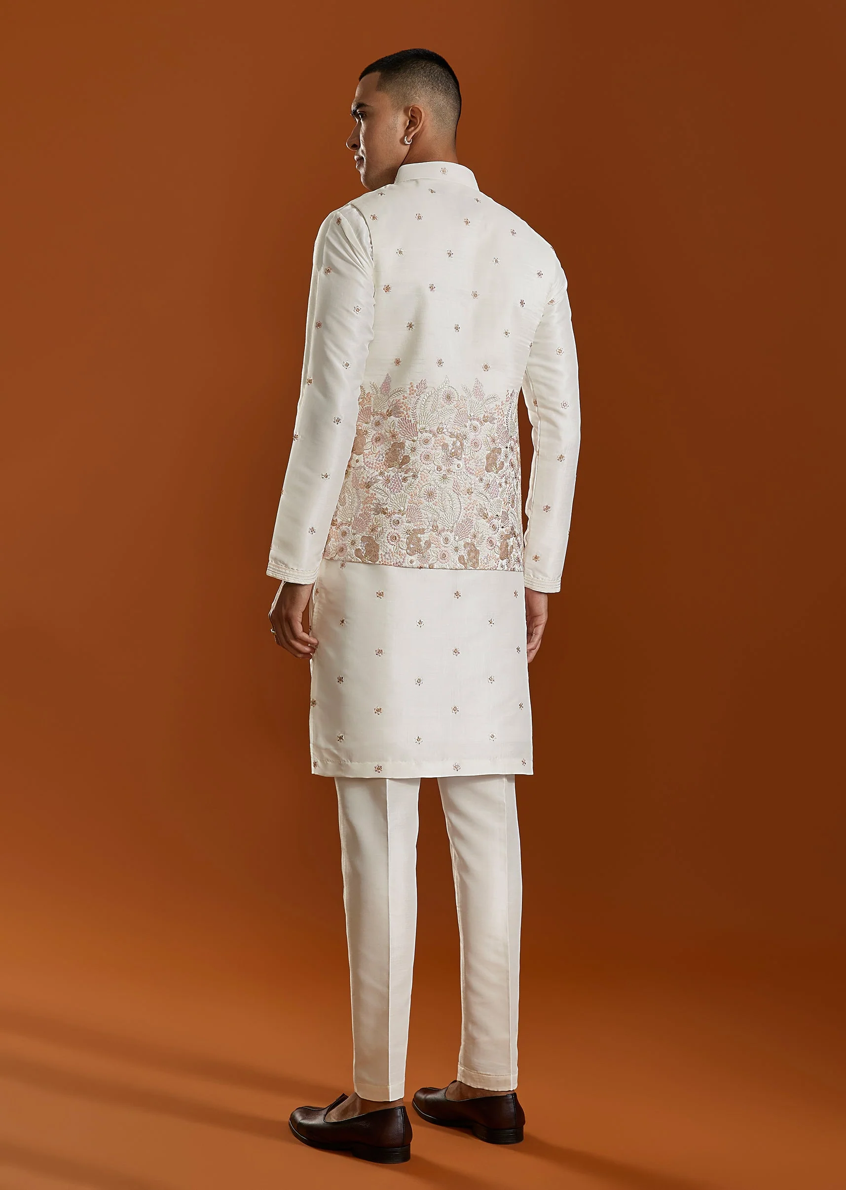 White Embroidered Kurta Jacket Set - Image 5