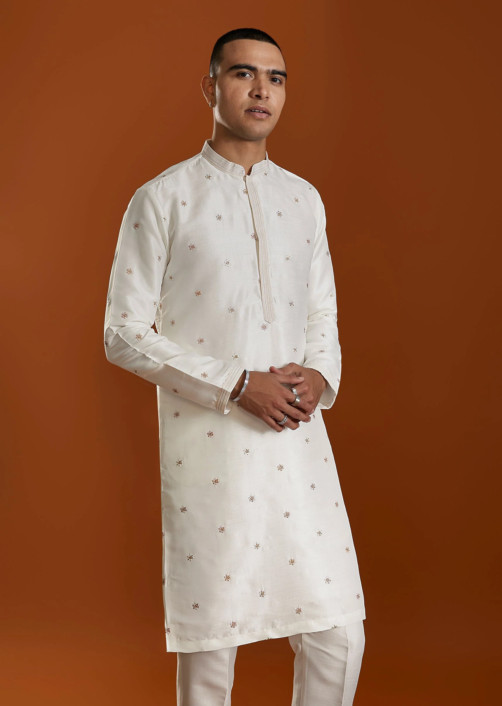 White Embroidered Kurta Jacket Set - Image 6