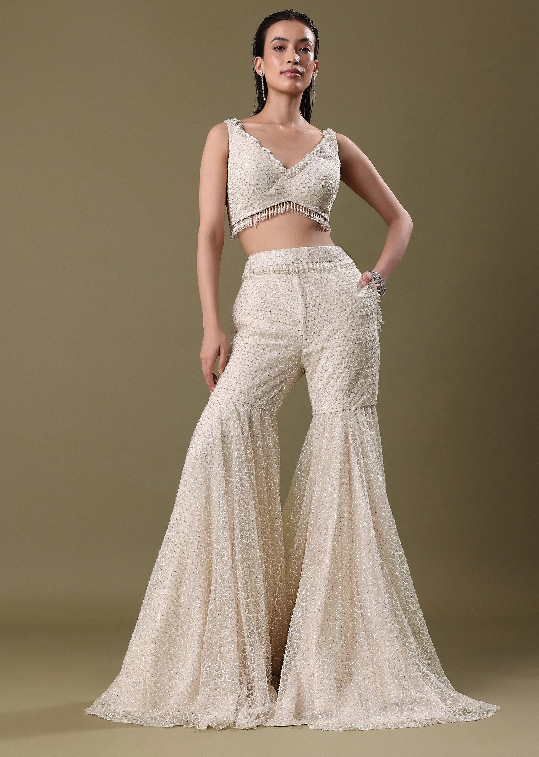 White Embroidered Sharara And Jacket - Image 7