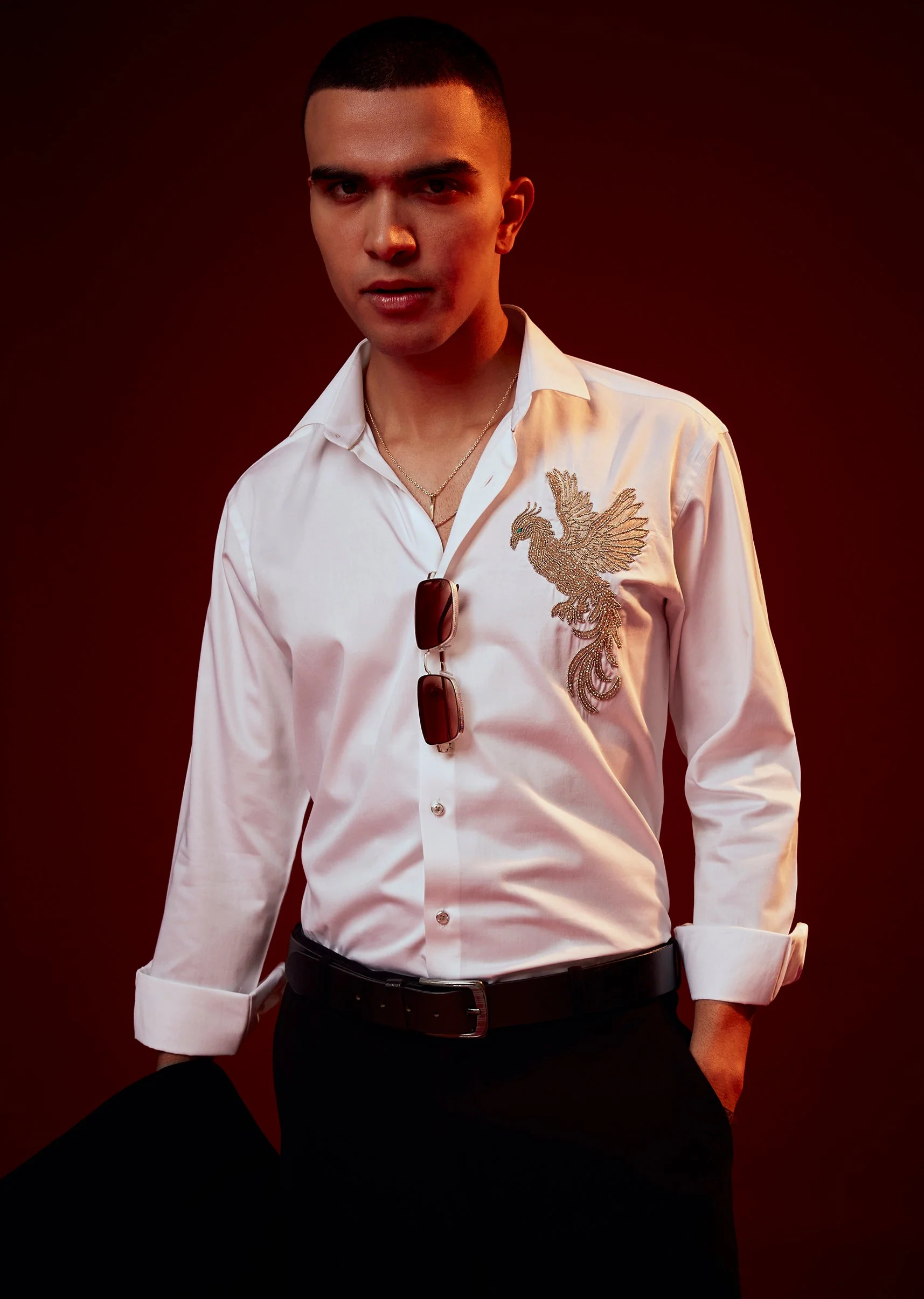 White Embroidered Silk Blend Festive Shirt - Image 3
