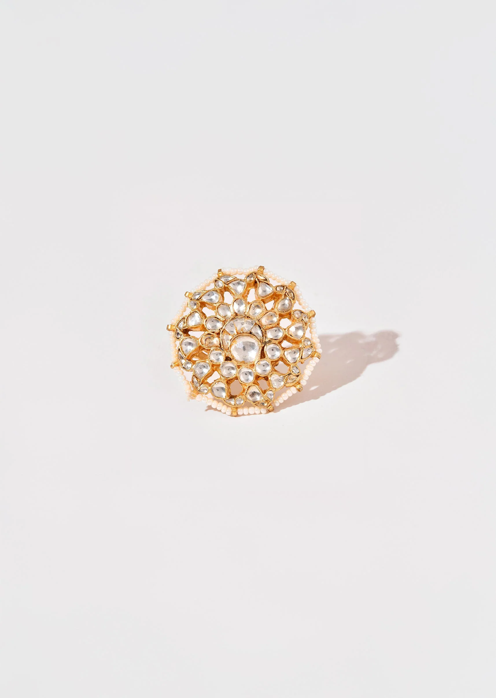 White Floral Kundan Ring - Image 2