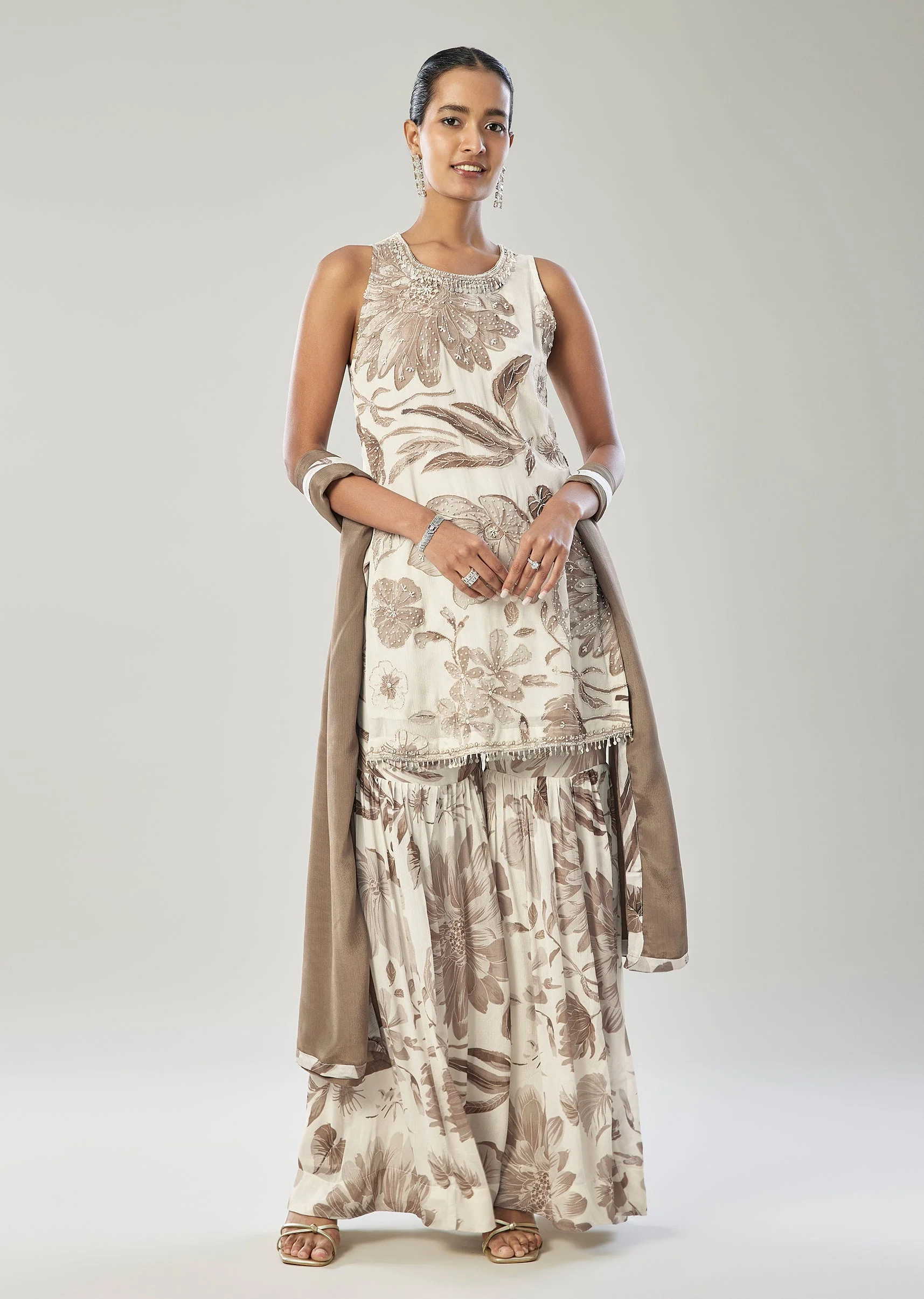 White Floral Sharara Set