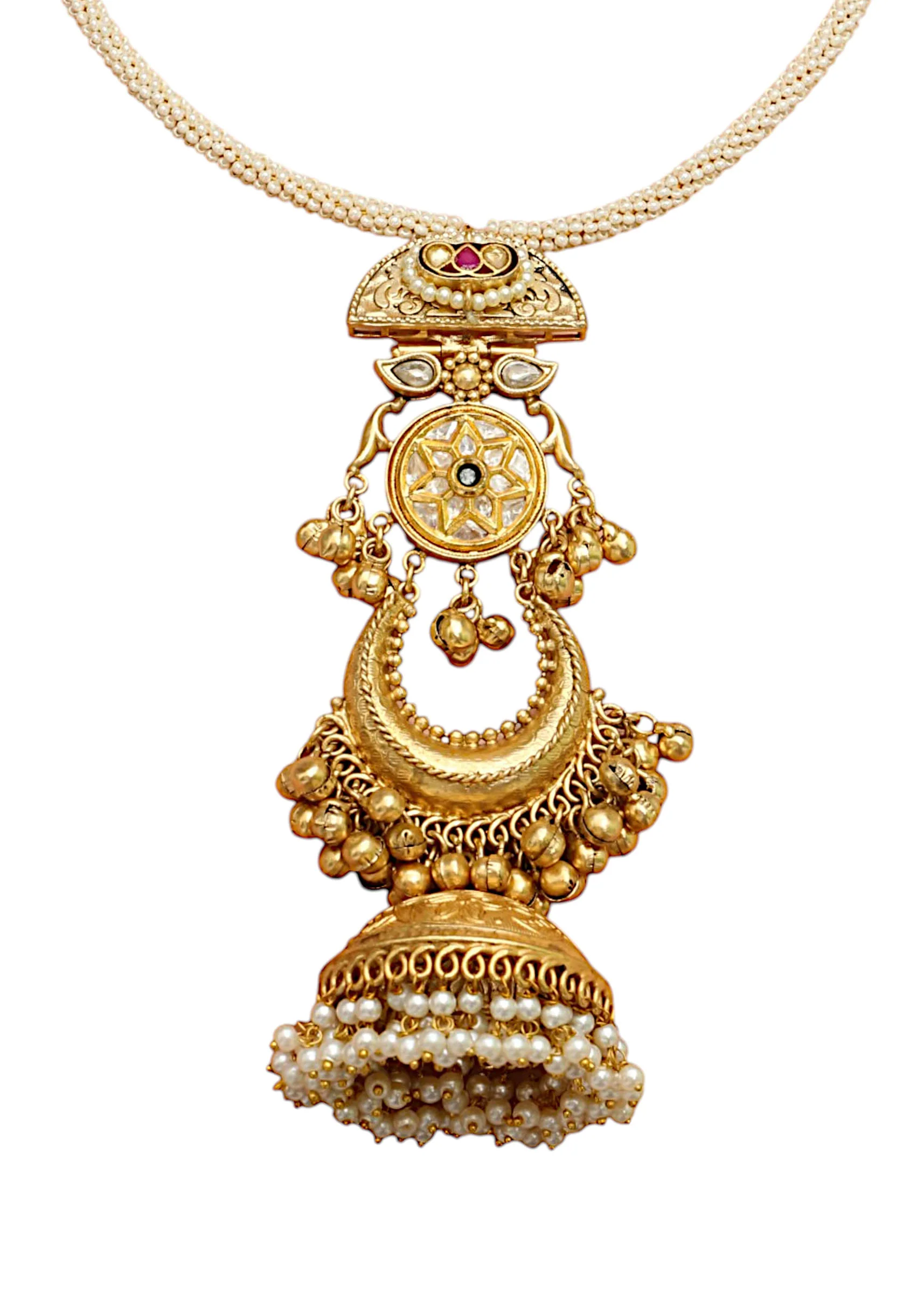 White Fusion Jhumka Drop Pendant Necklace - Image 2