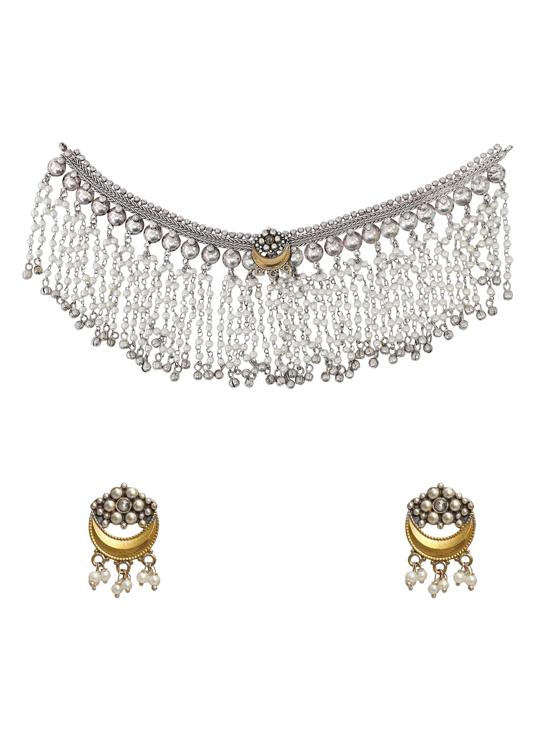 White Fusion Tassel Necklace and Earring Set - Image 2