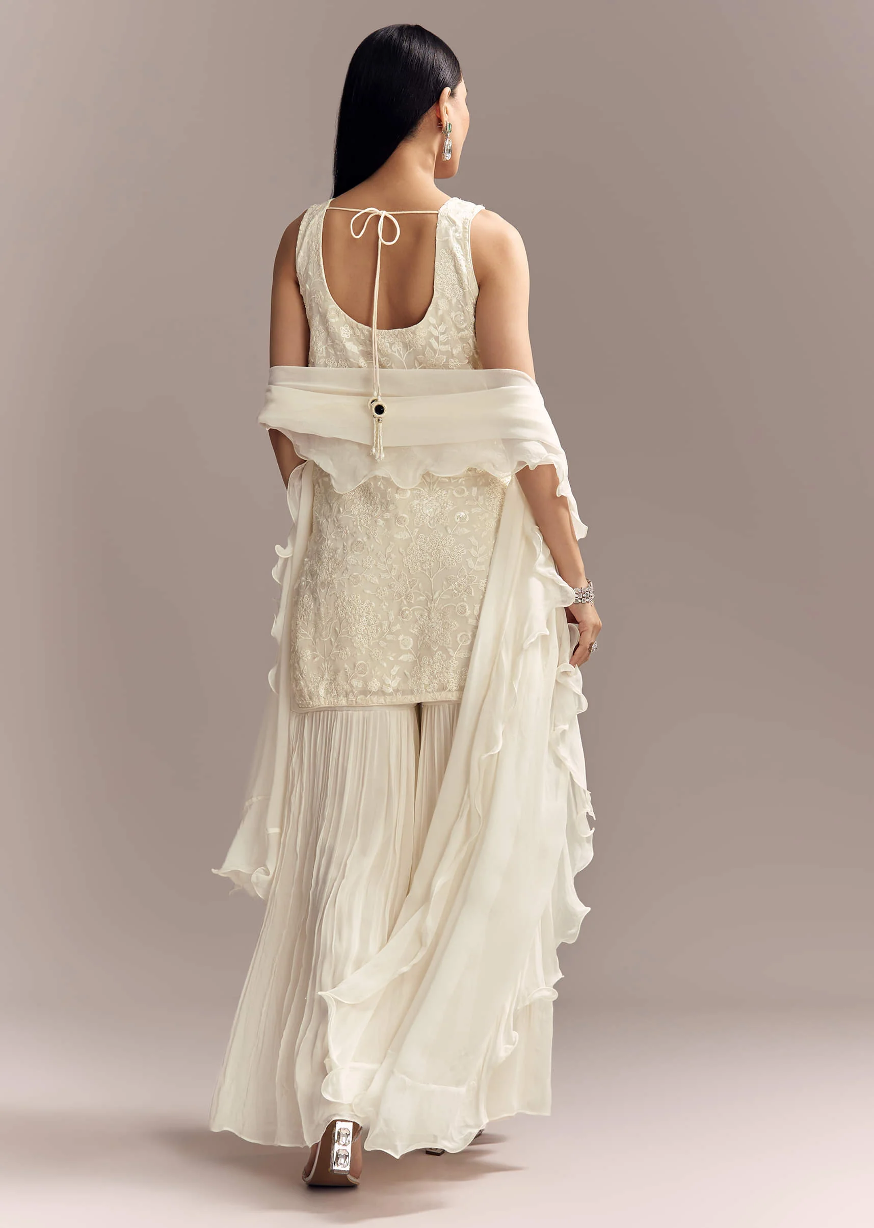 White Georgette Sharara Suit With Intricate Embroidery - Image 5