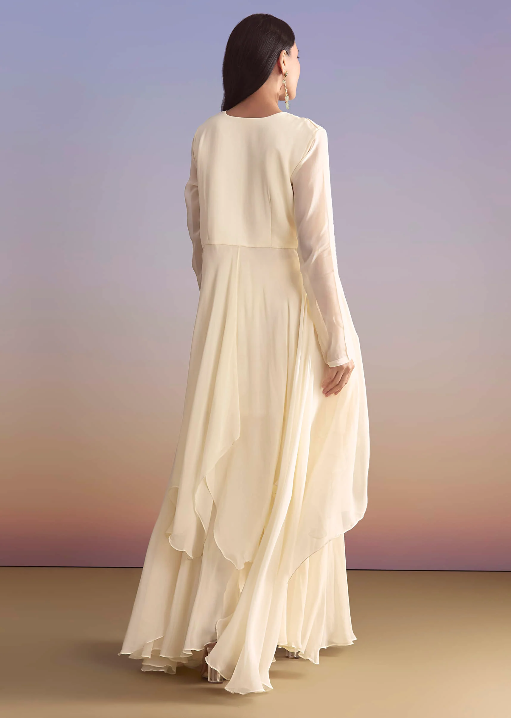 White Georgette Sharara Suit With Resham and Sequins Embroidery - Image 5