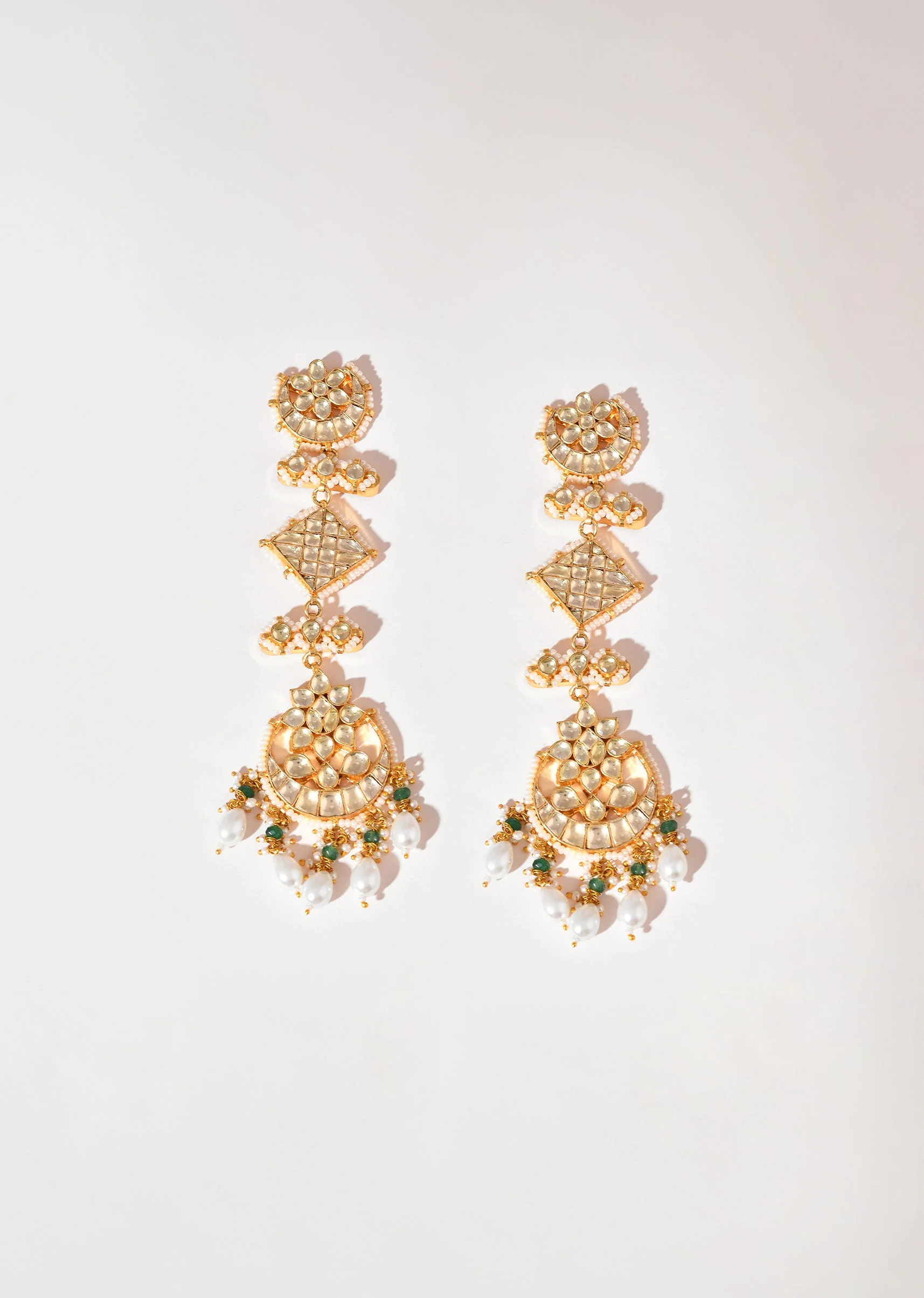 White Gold Earrings With Pachi Kundan - Image 2