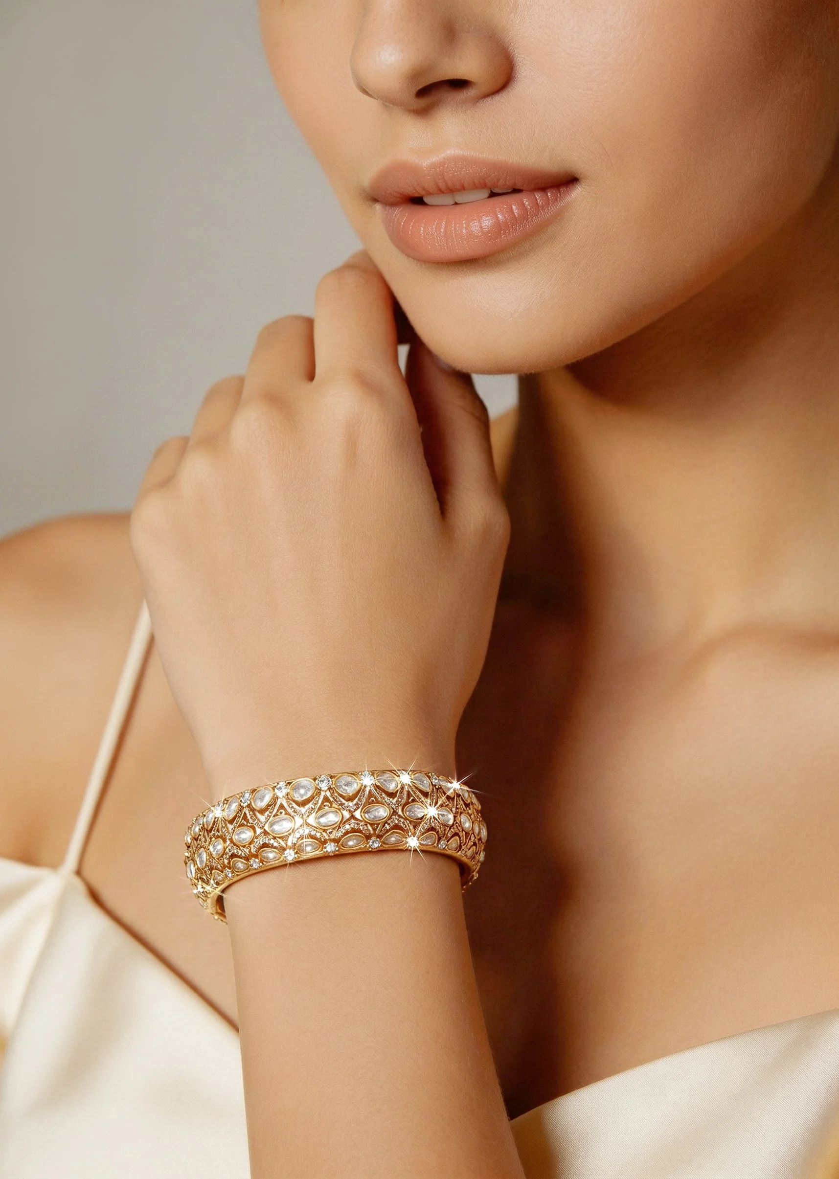 White Gold Mehendi Bangles