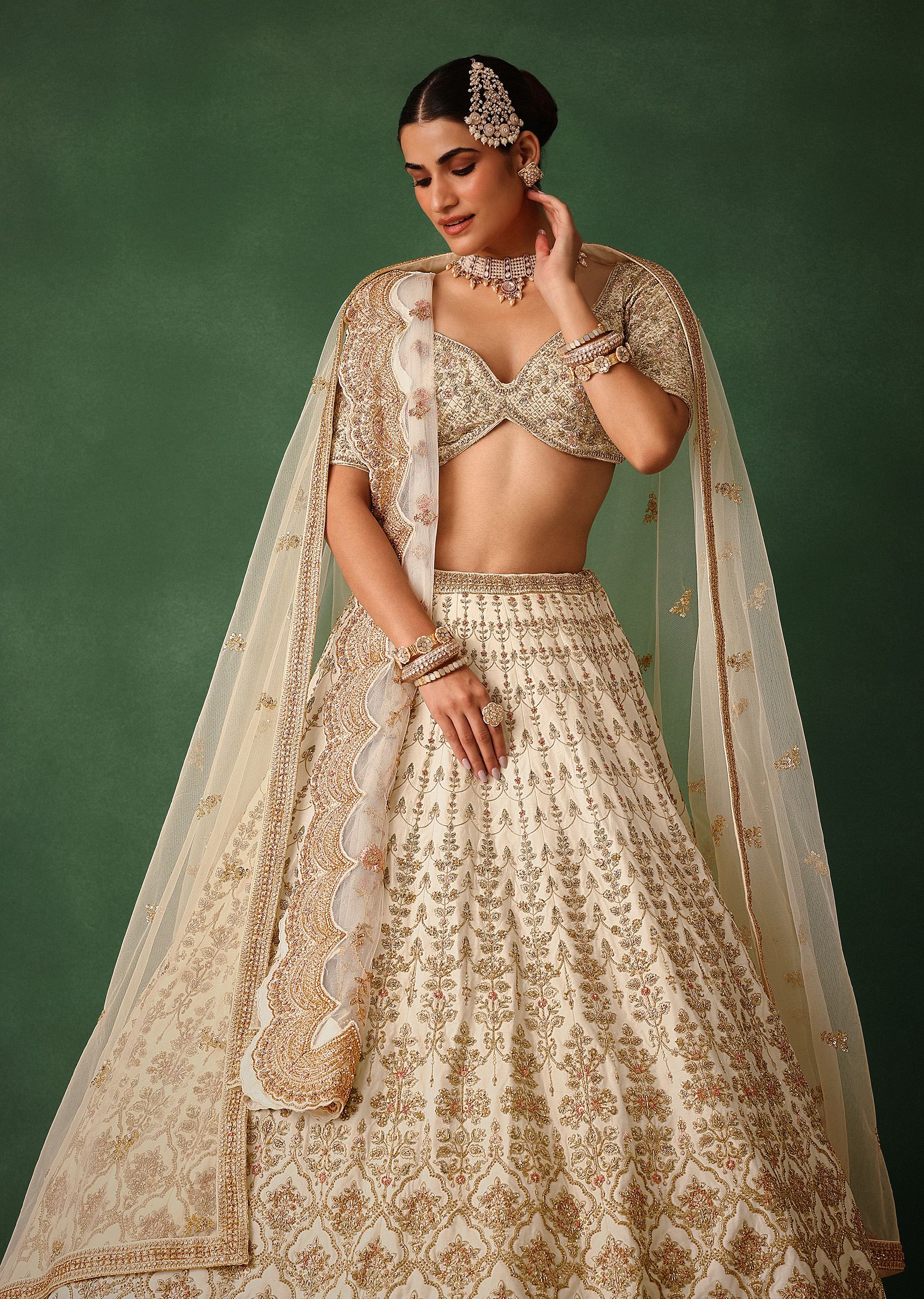 White Hand Embroidered Lehenga Set In Raw Silk - Image 2