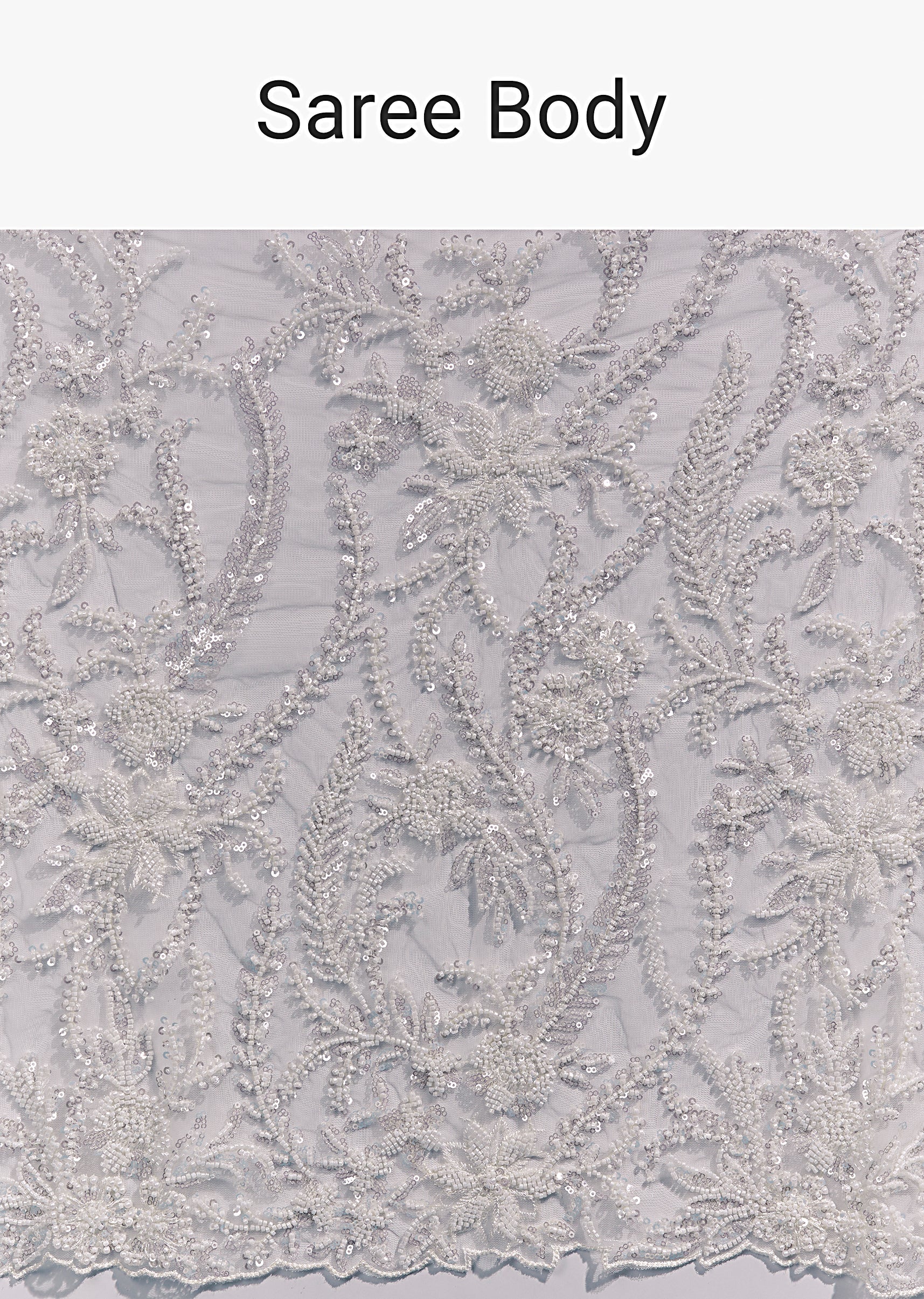 White Heavy Embroidered Net Saree With All Over Floral Jaal And Cutwork Border - Image 9
