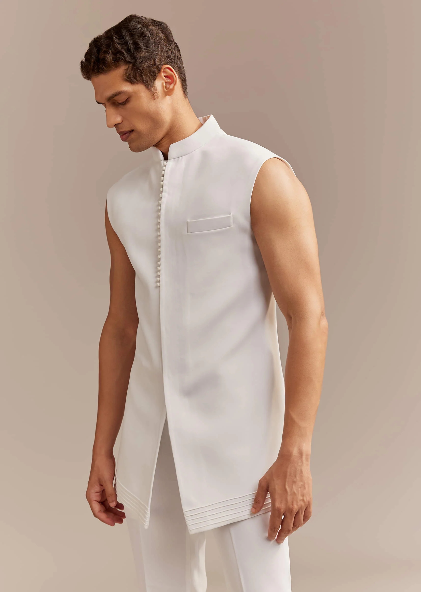 White Indo Western Set For Men With Hand Painted Work - Image 7