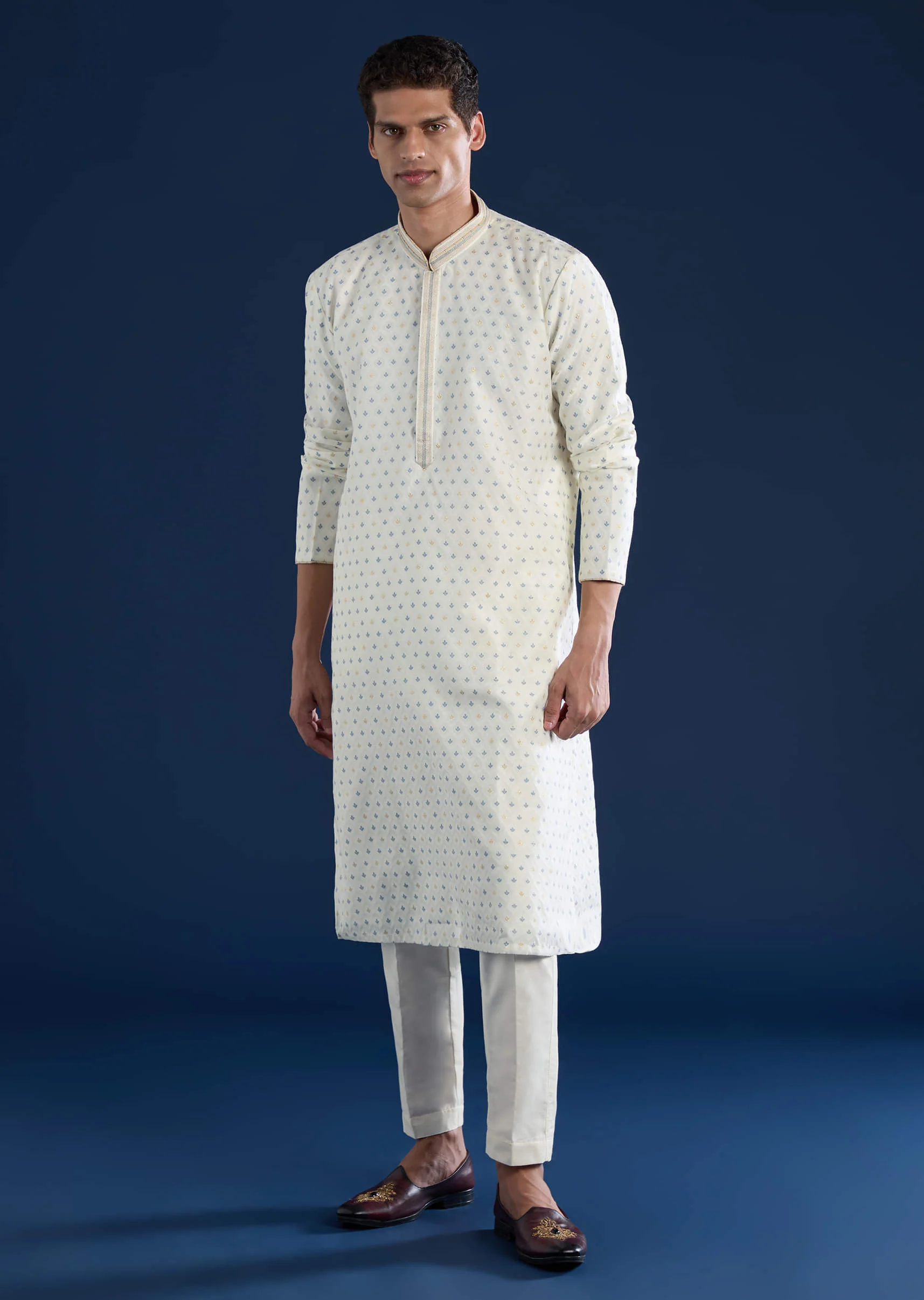 White Jacquard Kurta Set - Image 3