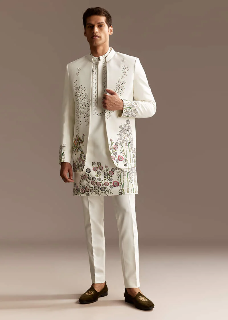 White Jodhpuri Kurta Set With Jacket - Image 3