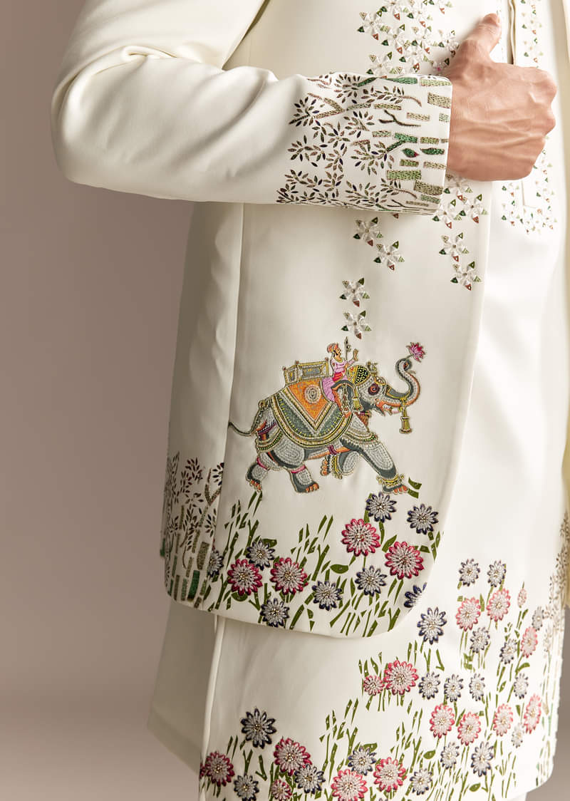 White Jodhpuri Kurta Set With Jacket - Image 4