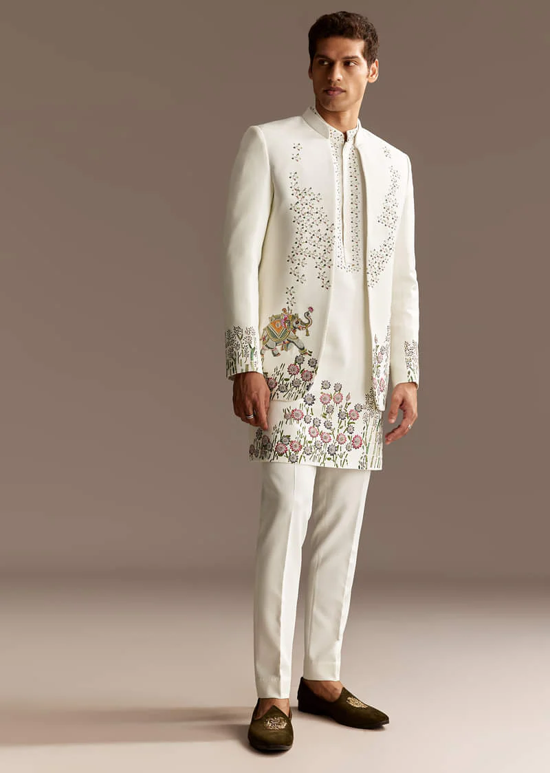 White Jodhpuri Kurta Set With Jacket - Image 5