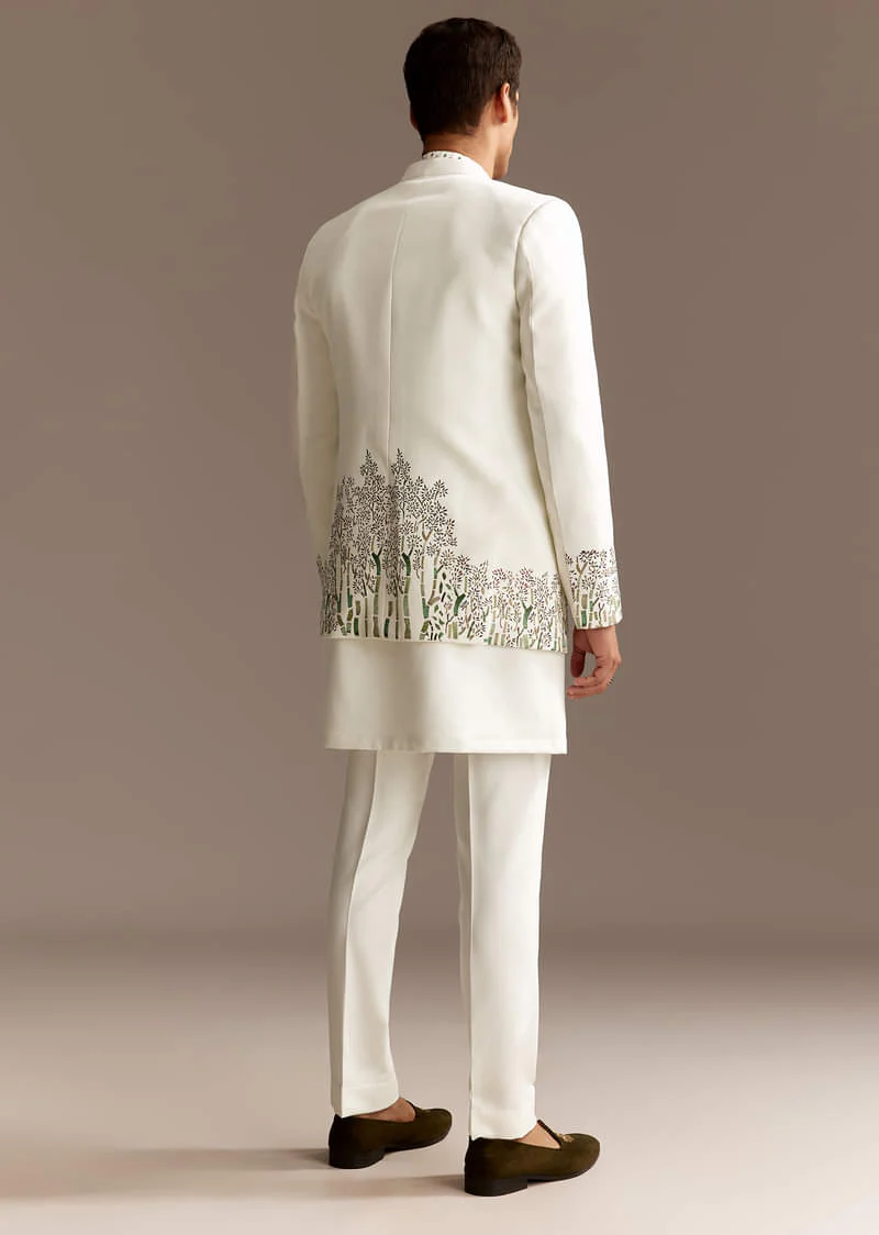 White Jodhpuri Kurta Set With Jacket - Image 6