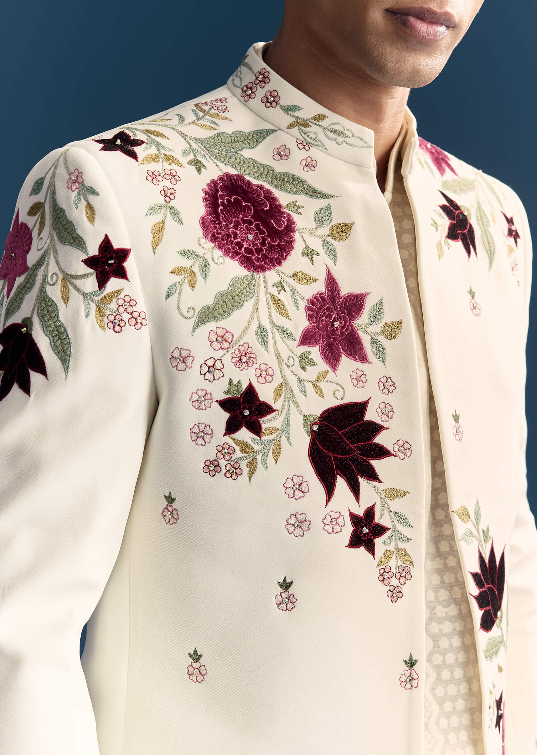 White Jodhpuri Suit For Men With Floral Hand Embroidery - Image 2