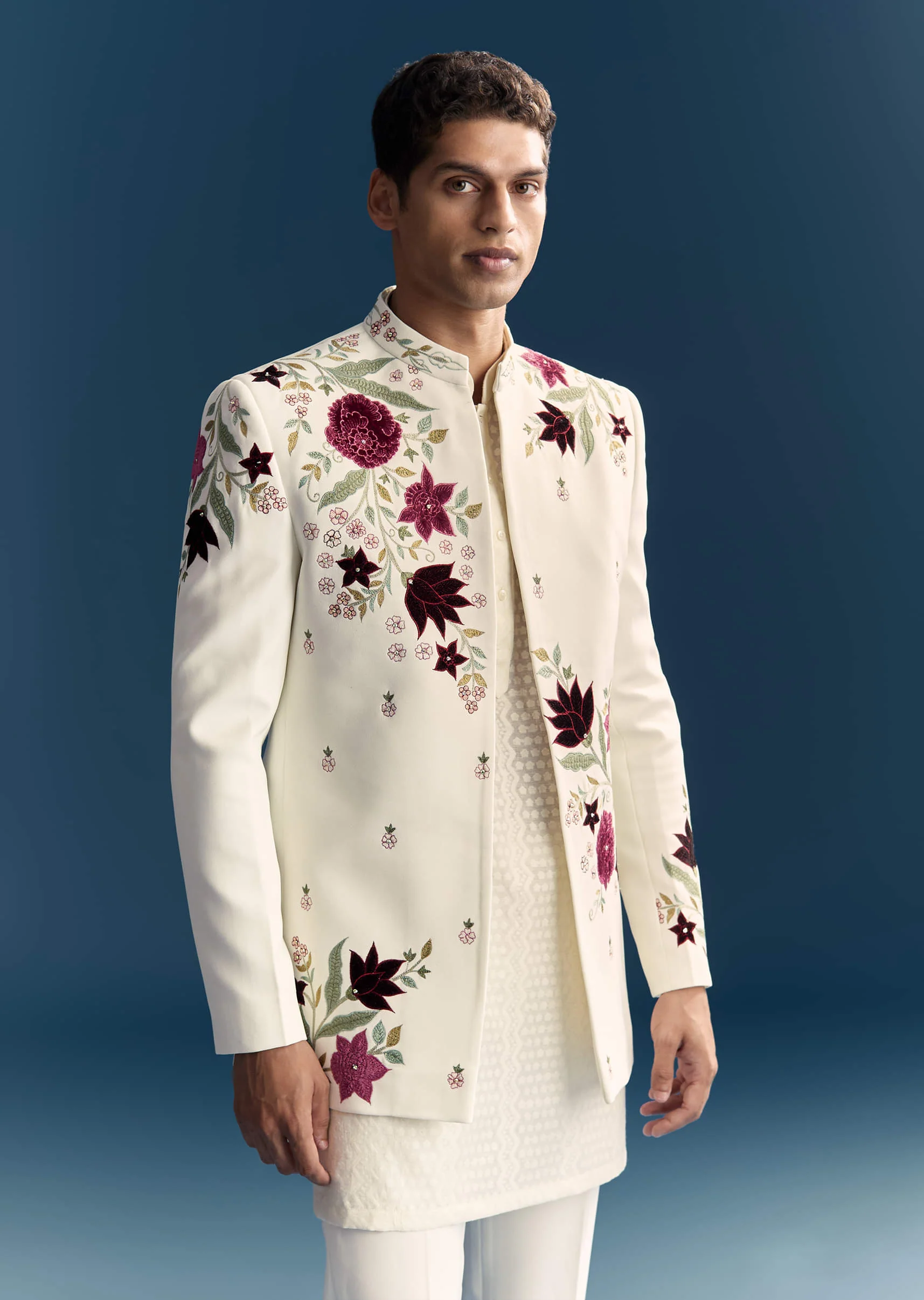 White Jodhpuri Suit For Men With Floral Hand Embroidery - Image 4