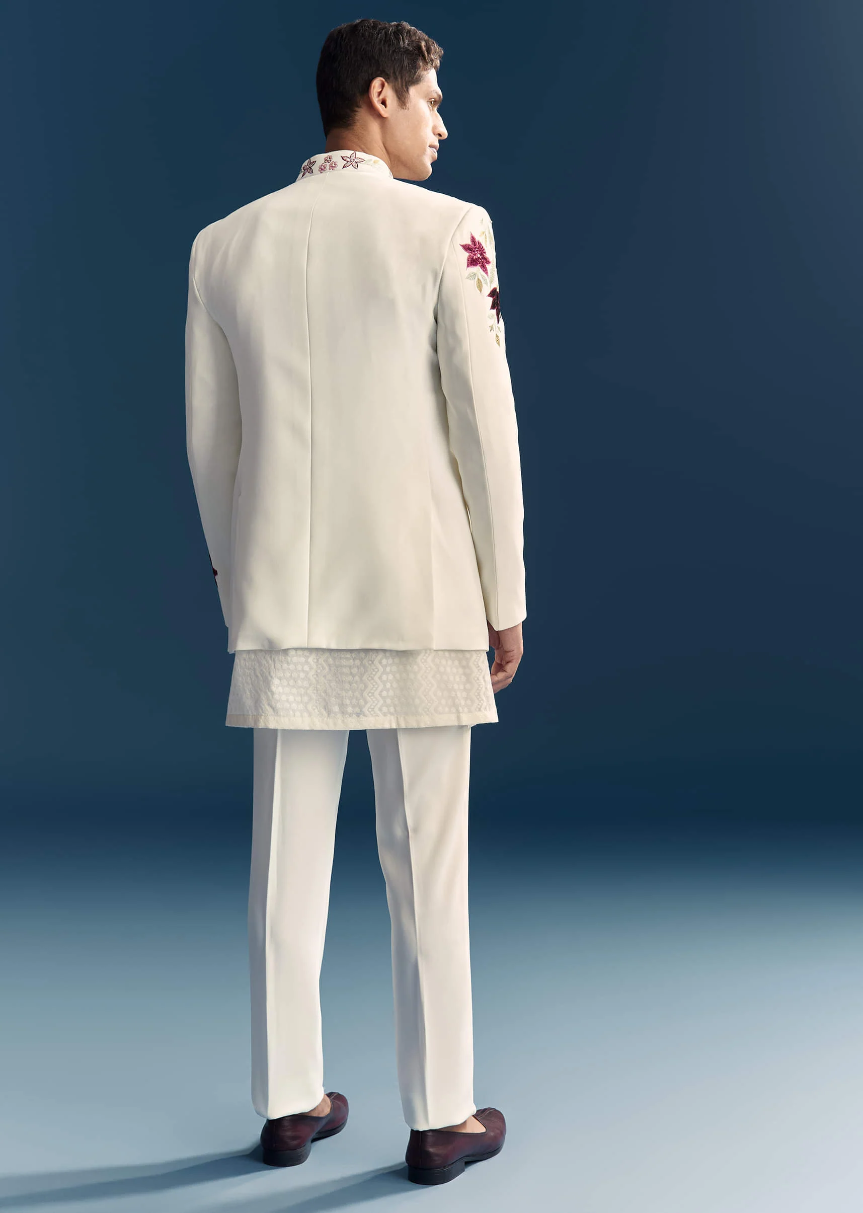 White Jodhpuri Suit For Men With Floral Hand Embroidery - Image 5