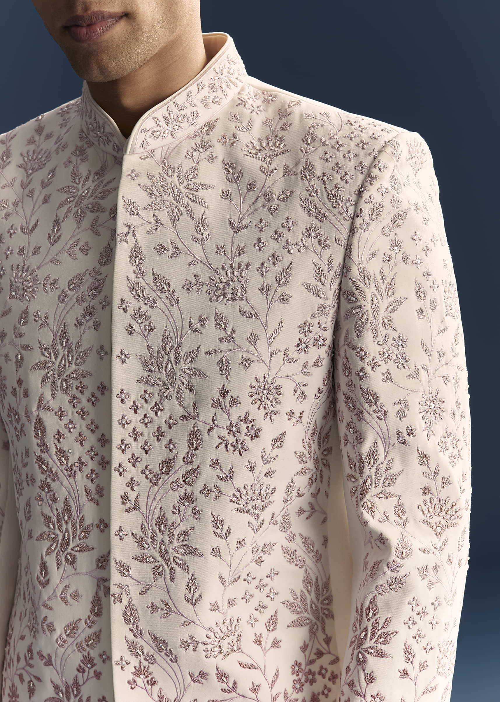 White Jodhpuri Suit For Men With Thread And Moti Embroidery - Image 2