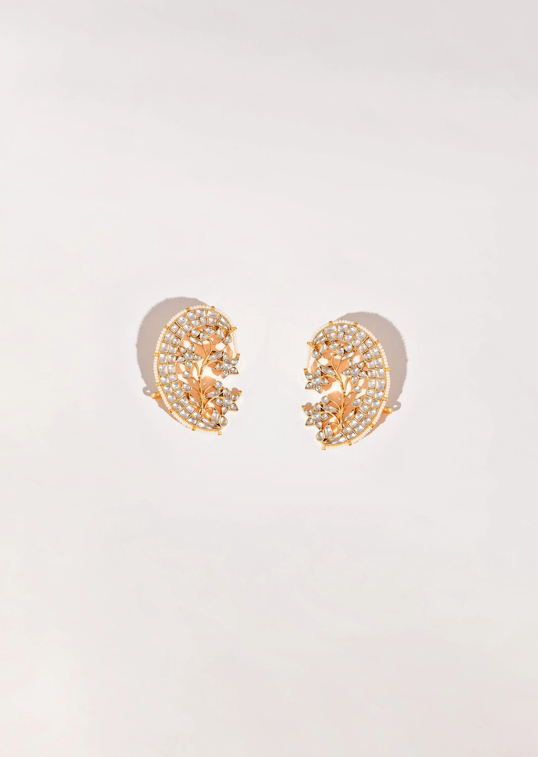 White Kundan Bead Drop Danglers - Image 2
