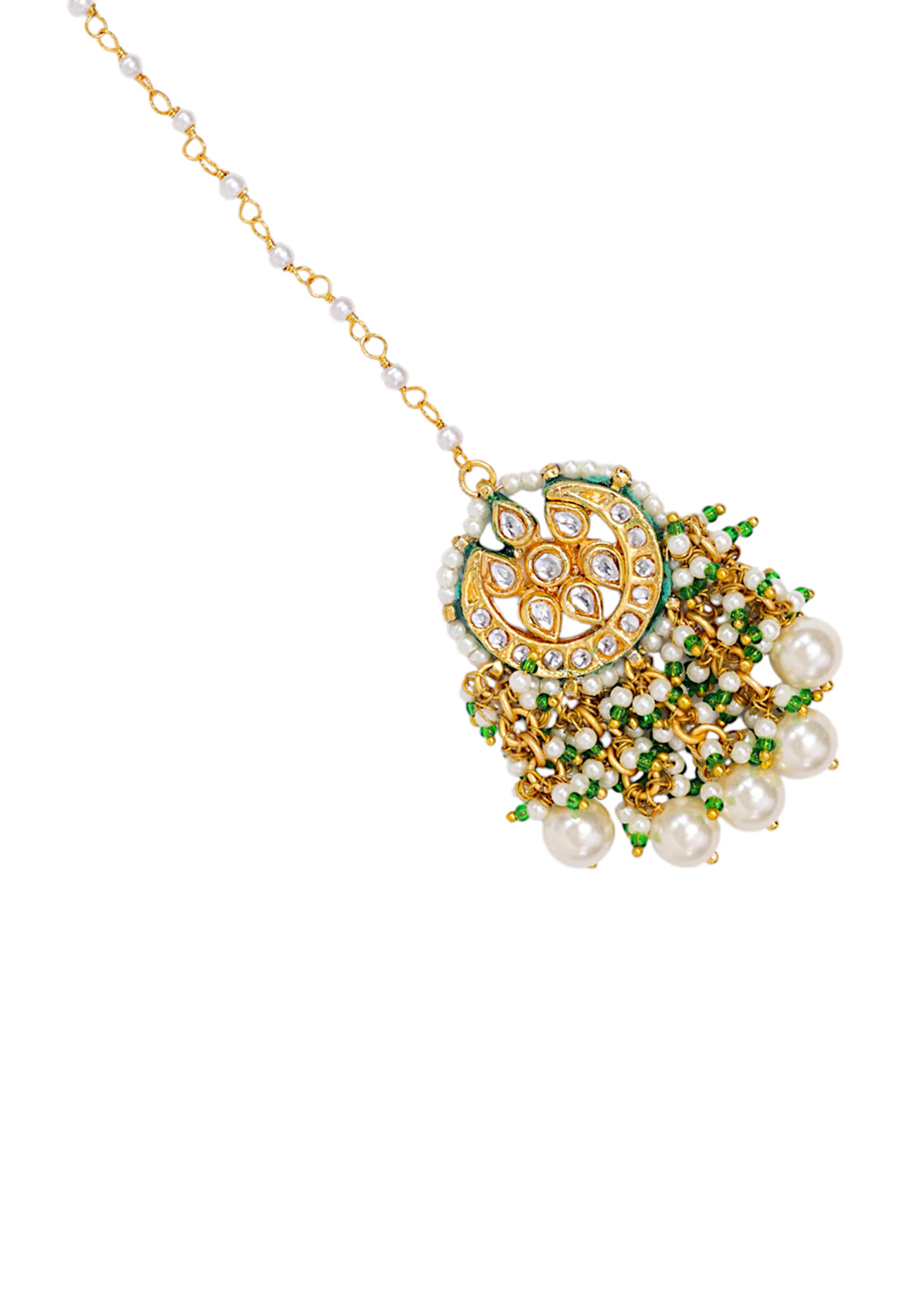 White Kundan Bead Drop Maangtikka - Image 2