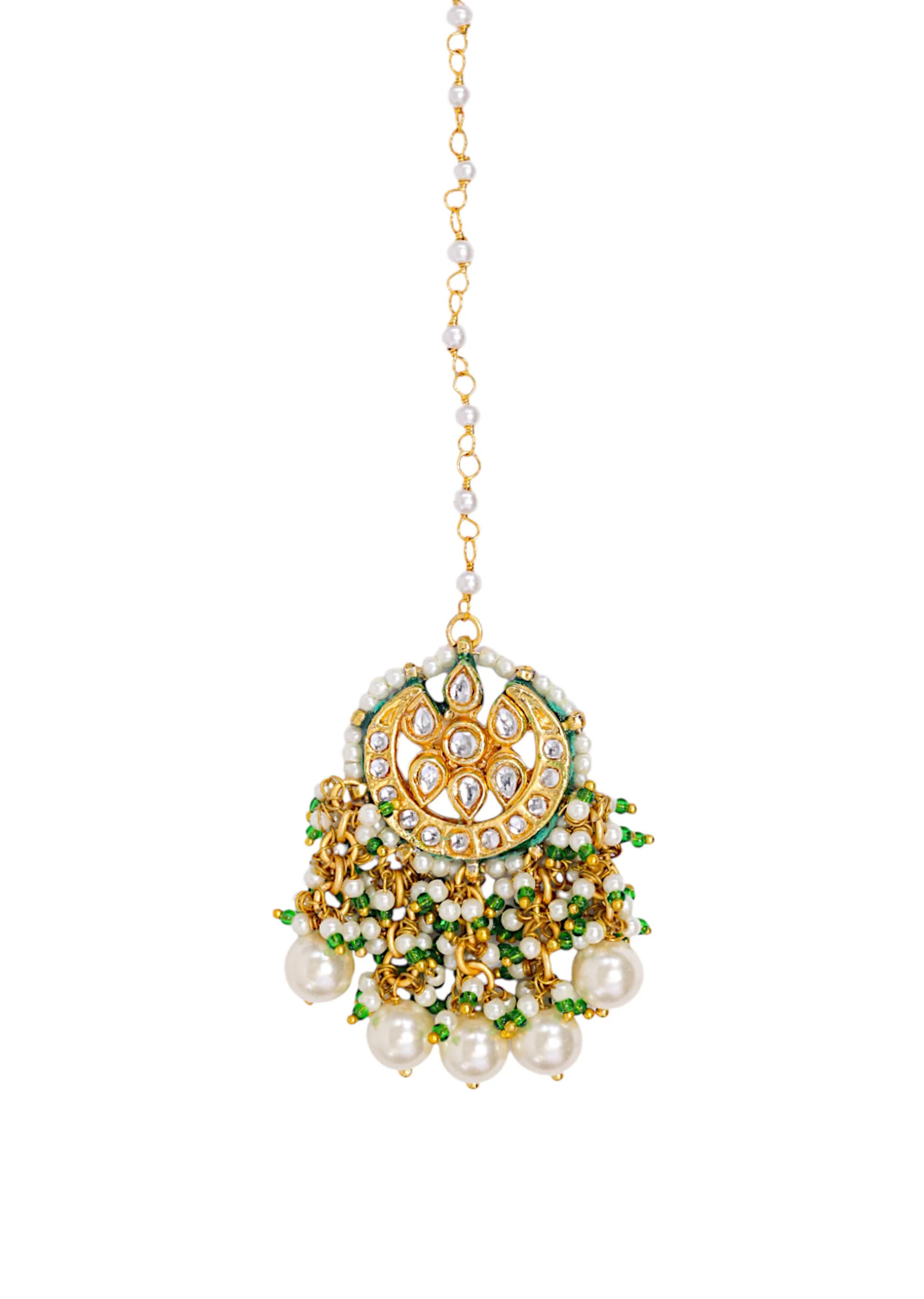 White Kundan Bead Drop Maangtikka - Image 3