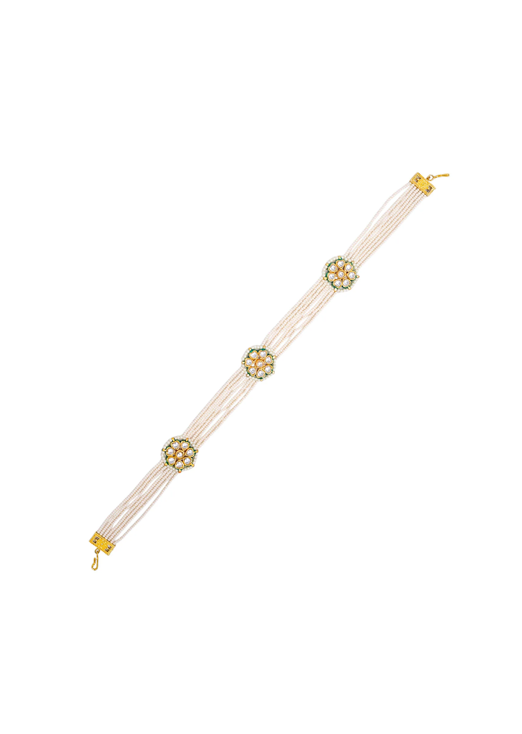 White Kundan Bead Layered Mathapatti - Image 2
