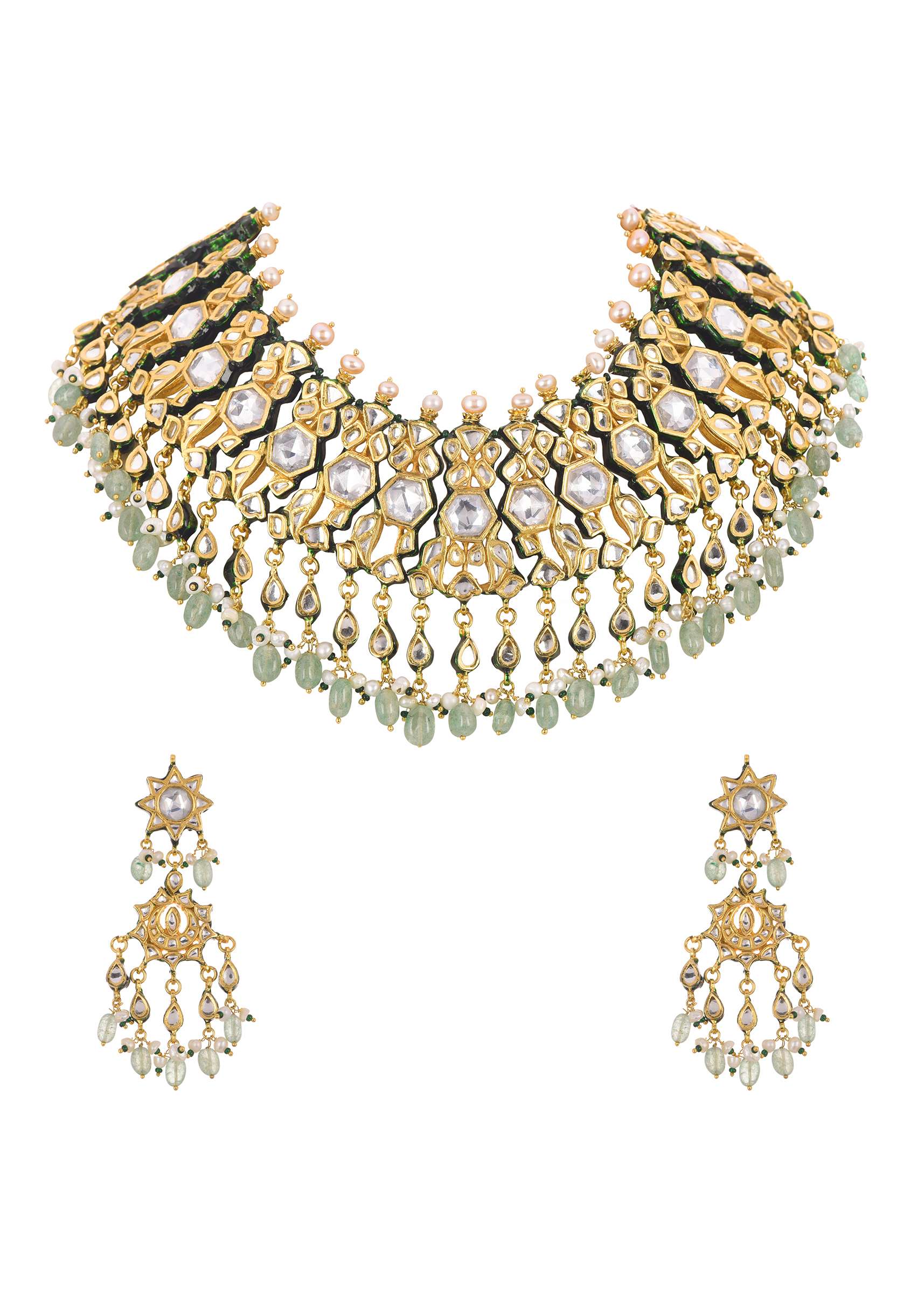 White Kundan Choker Set In Gold Finish Mix Metal - Image 4
