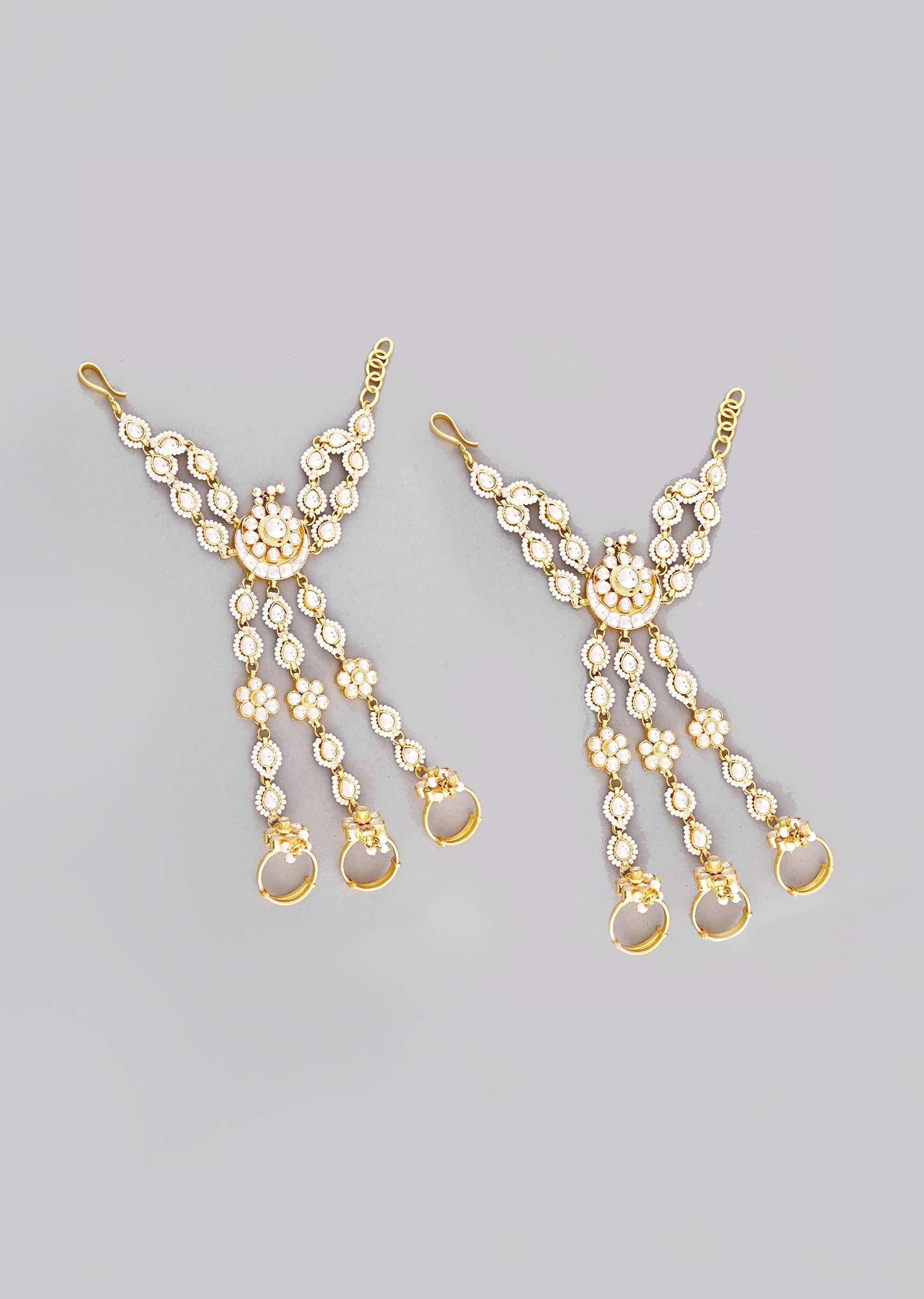 White Kundan Hathphool Set - Image 2