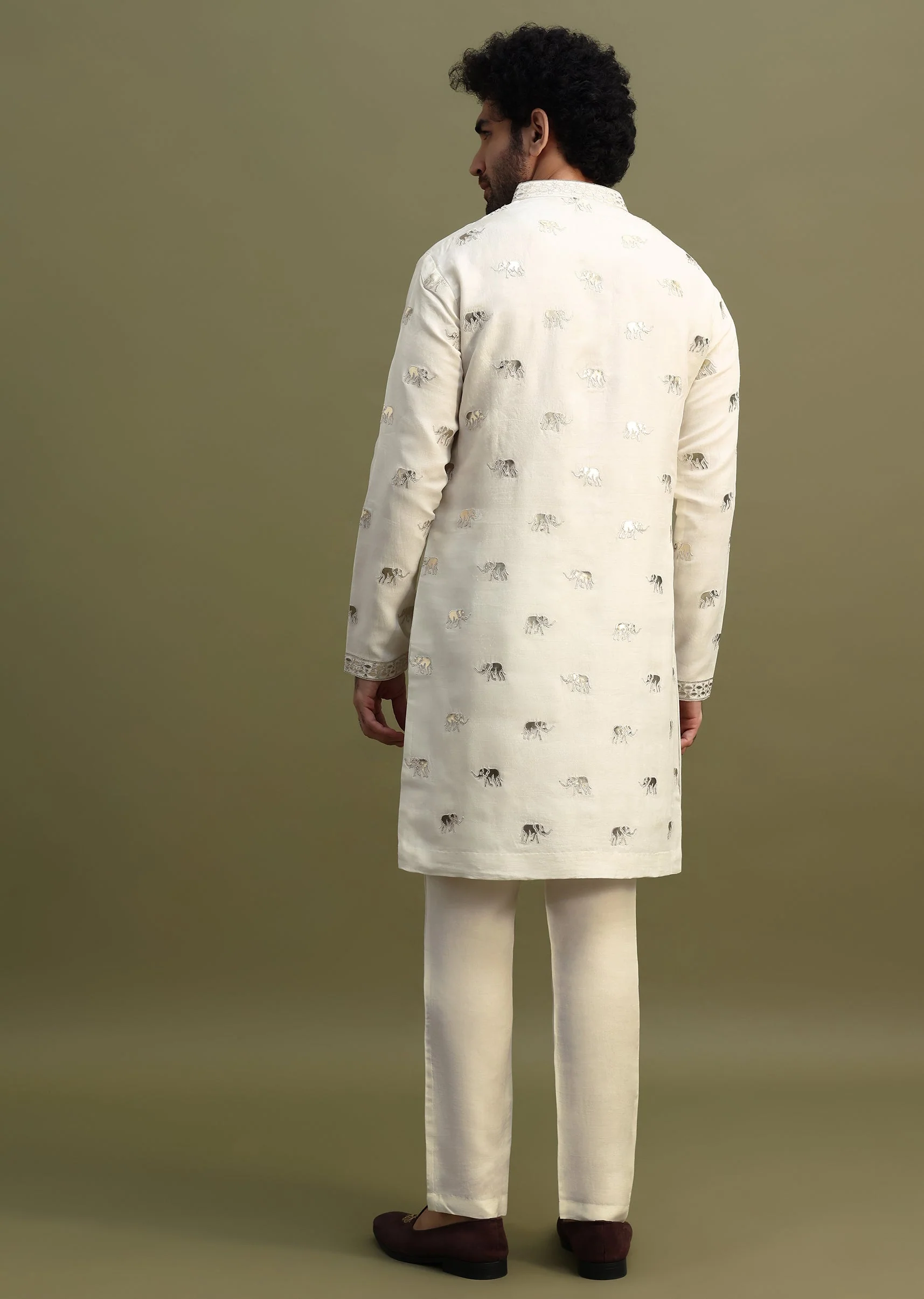 White Kurta With Gold Foil Applique Motifs - Image 5