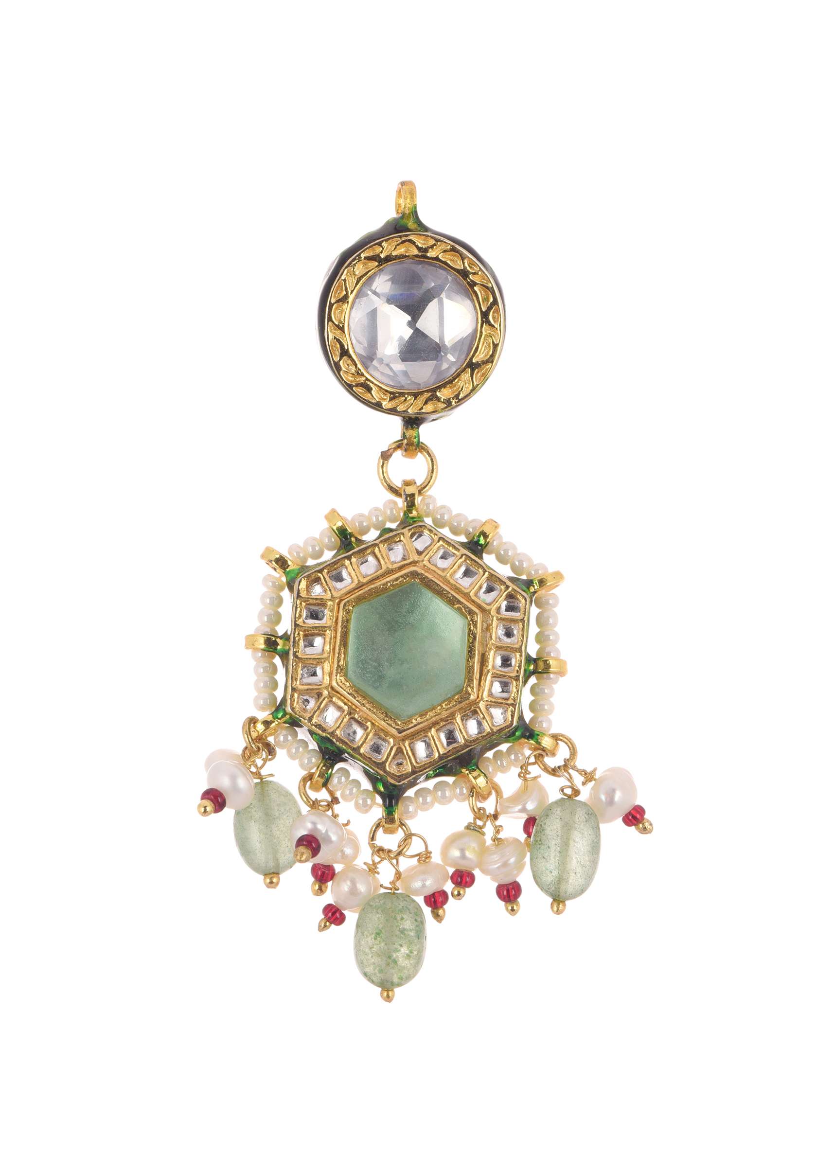 White Layered Kundan Necklace And Earring Set With Carved Motif - Image 5