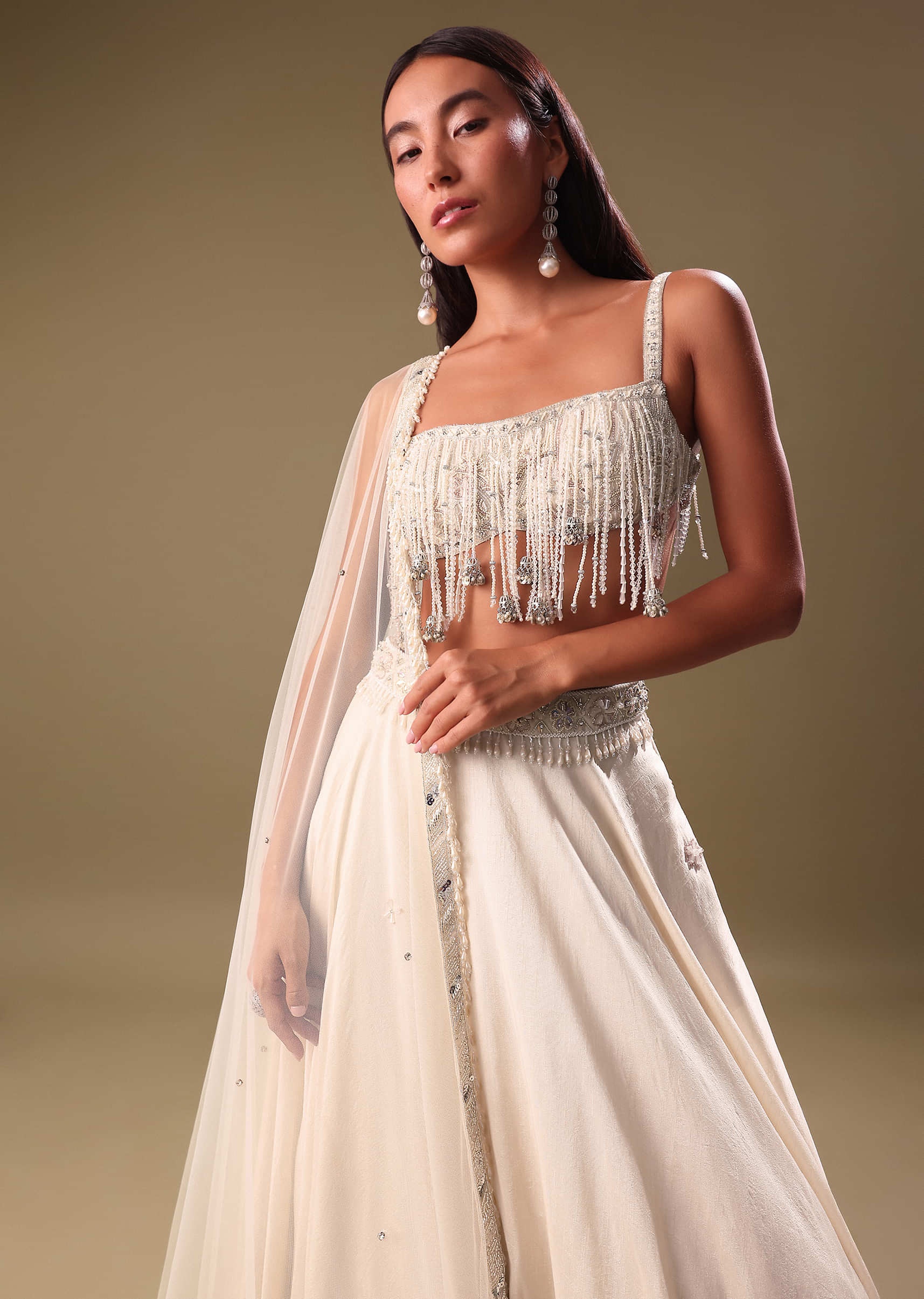 White Lehenga With Embroidered Blouse And Dupatta - Image 2