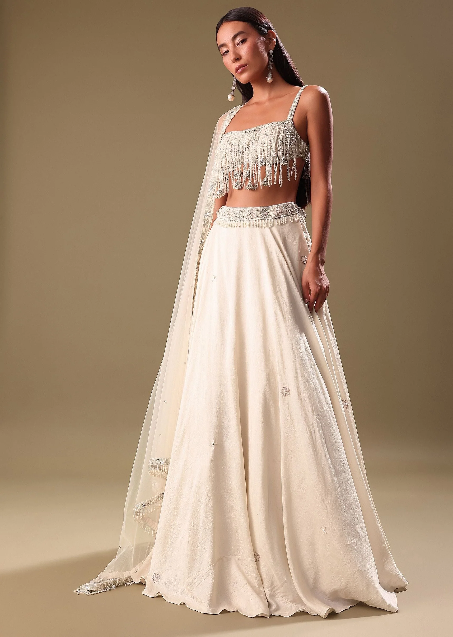 White Lehenga With Embroidered Blouse And Dupatta - Image 3