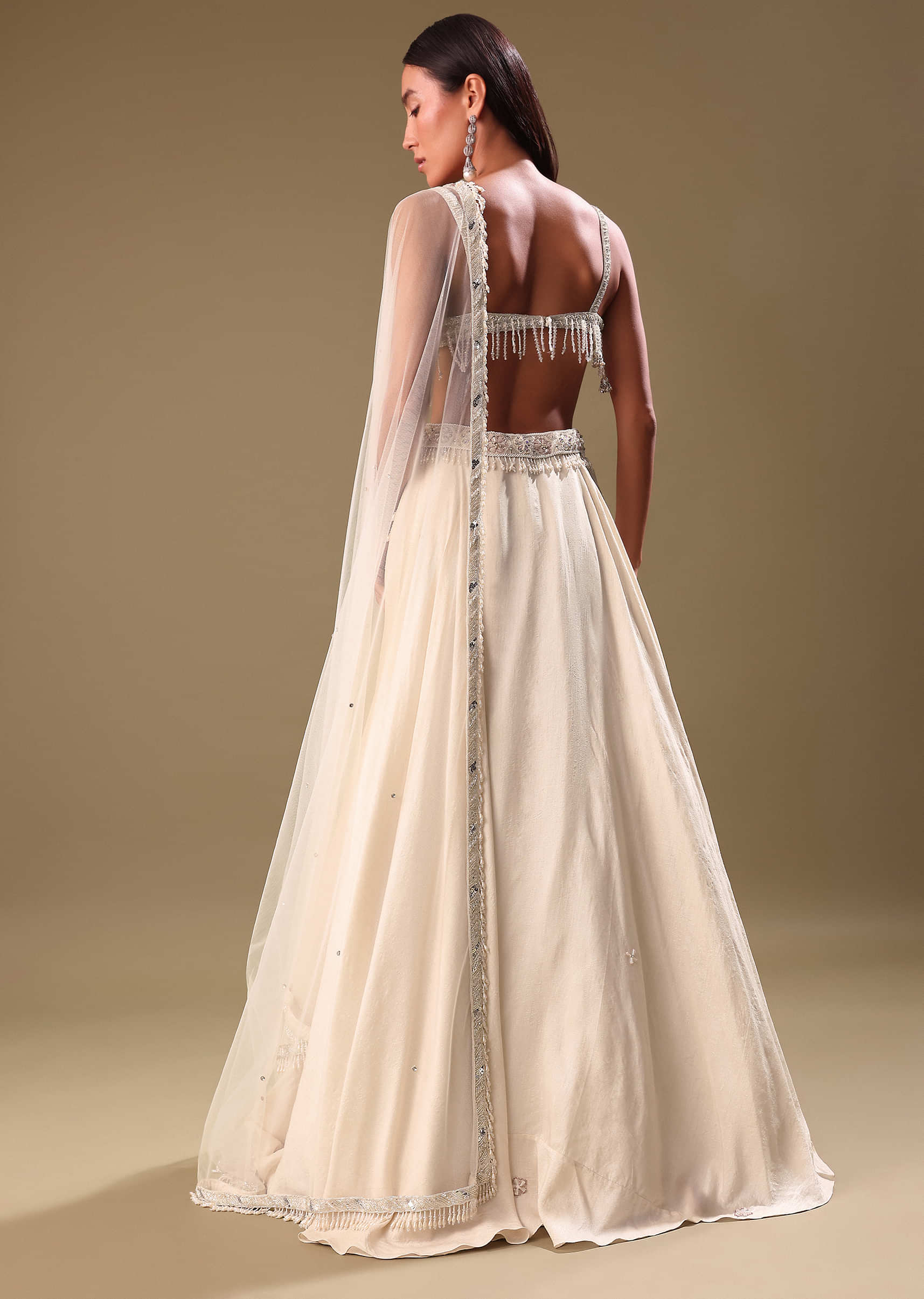 White Lehenga With Embroidered Blouse And Dupatta - Image 5