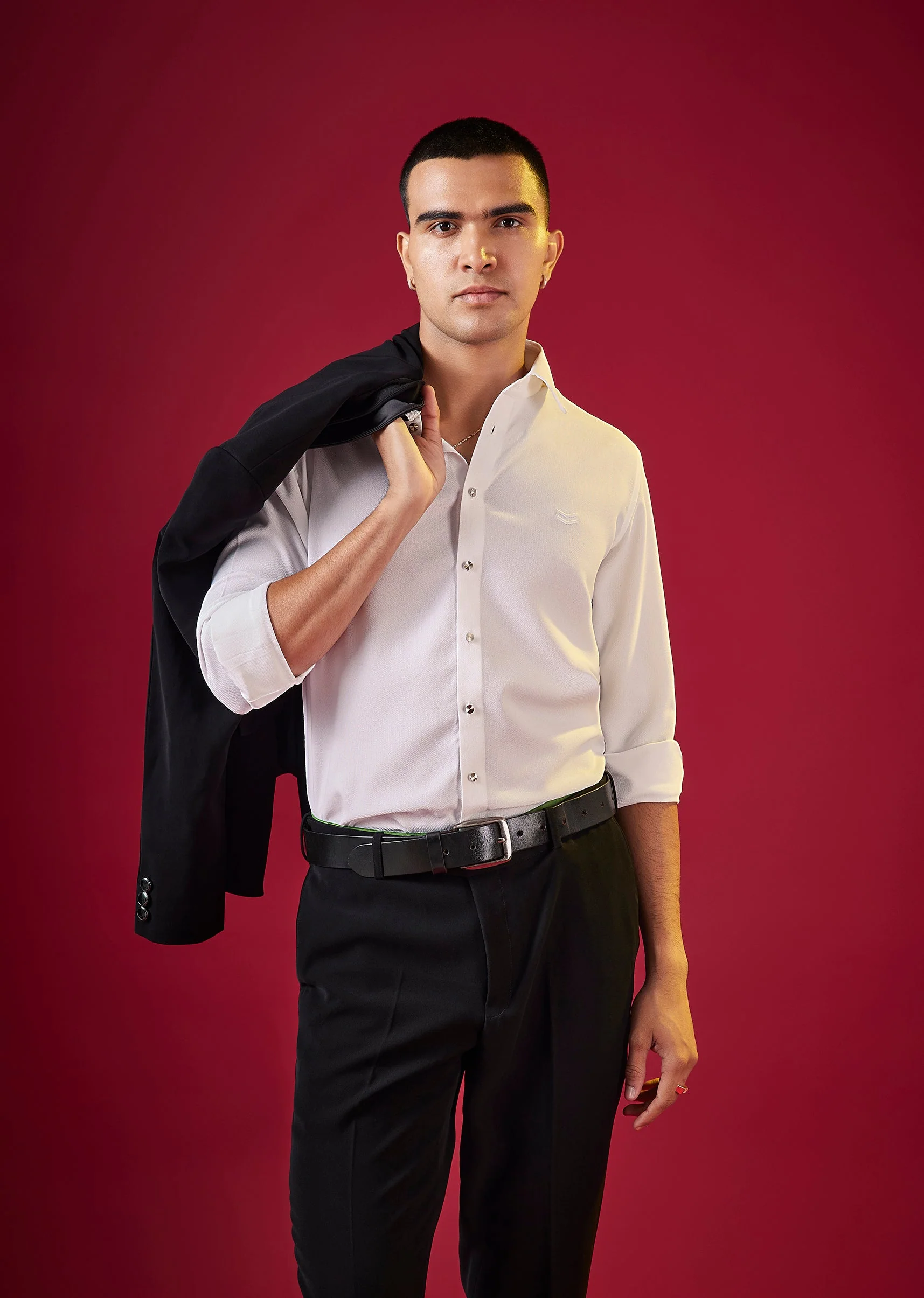 White Mens Solid Viscose Button Front Shirt - Image 3