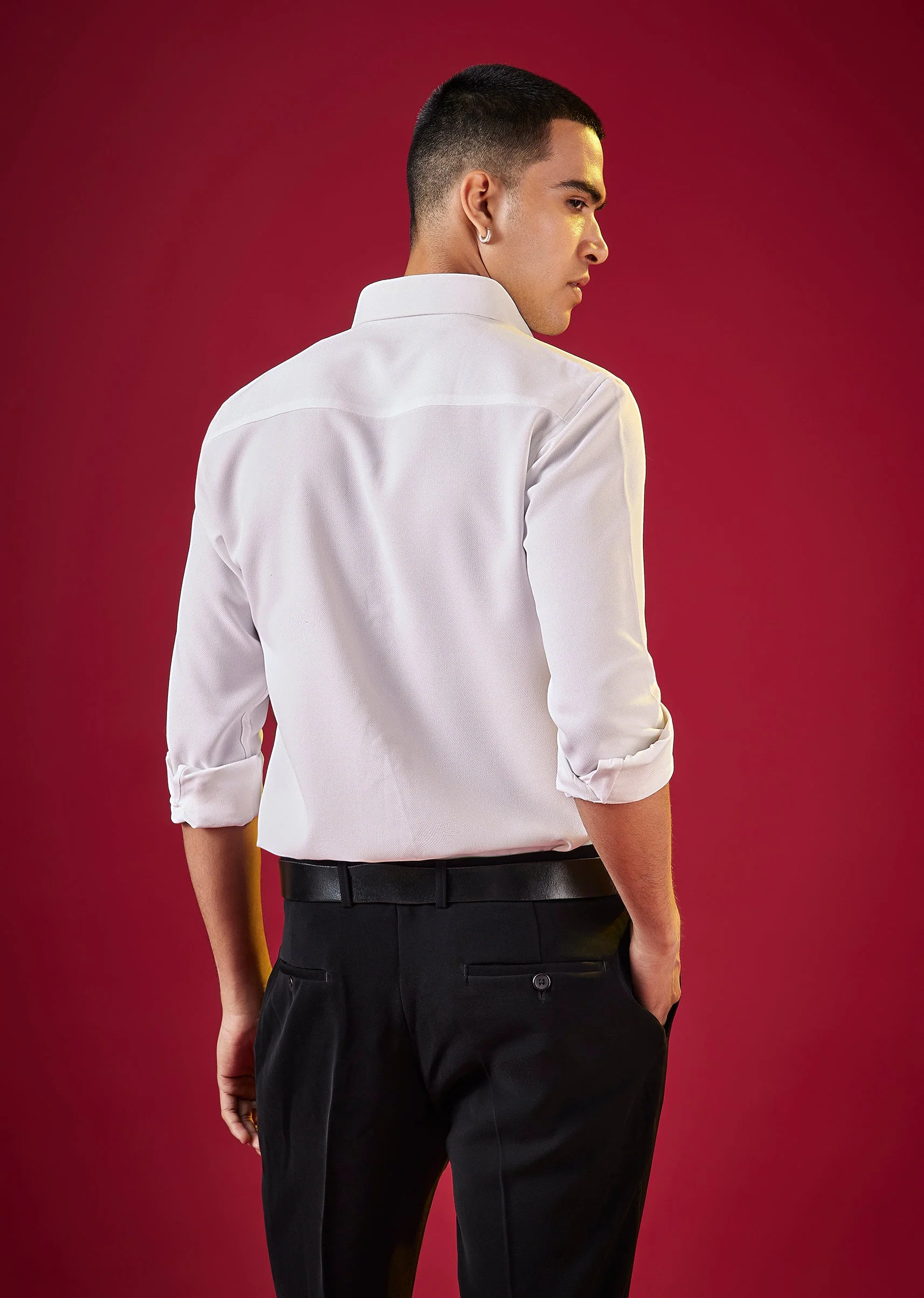 White Mens Solid Viscose Button Front Shirt - Image 4