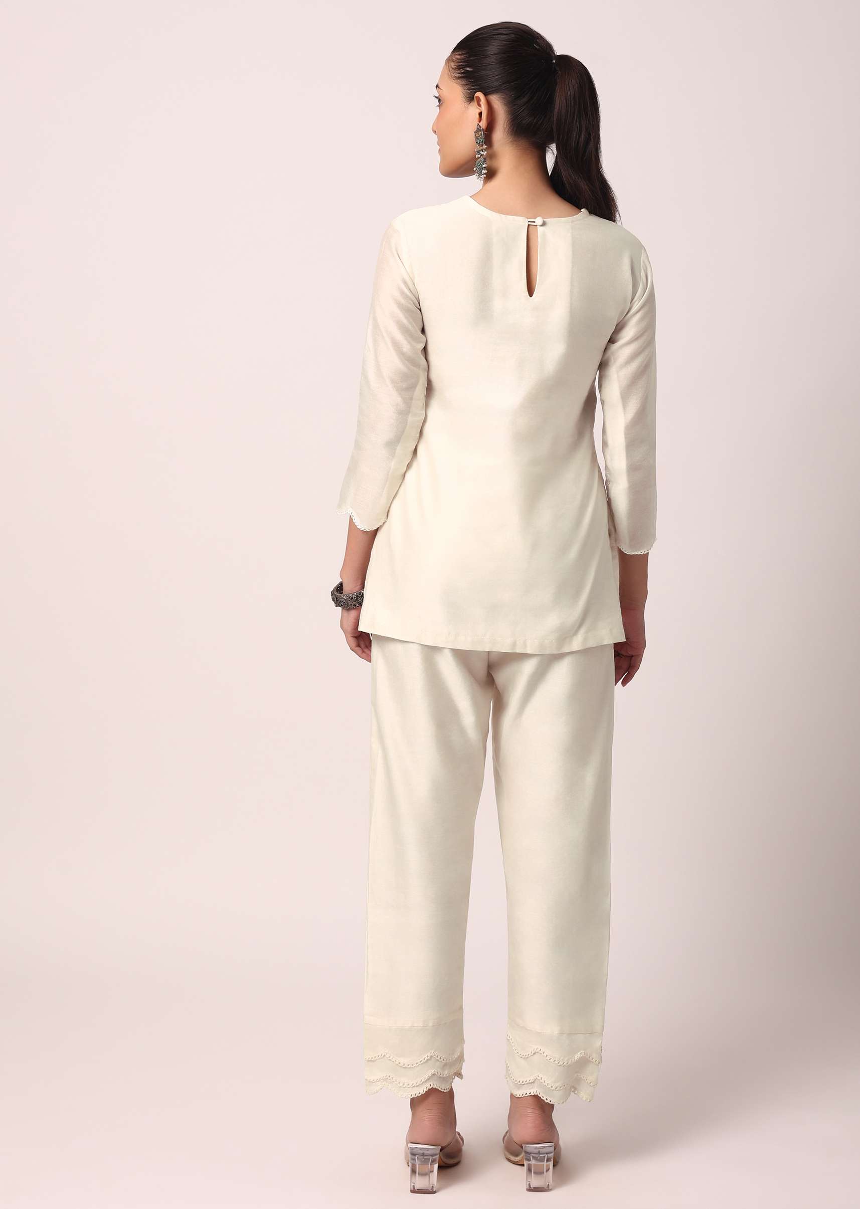 White Pant Set With Embroidered Kurta - Image 5