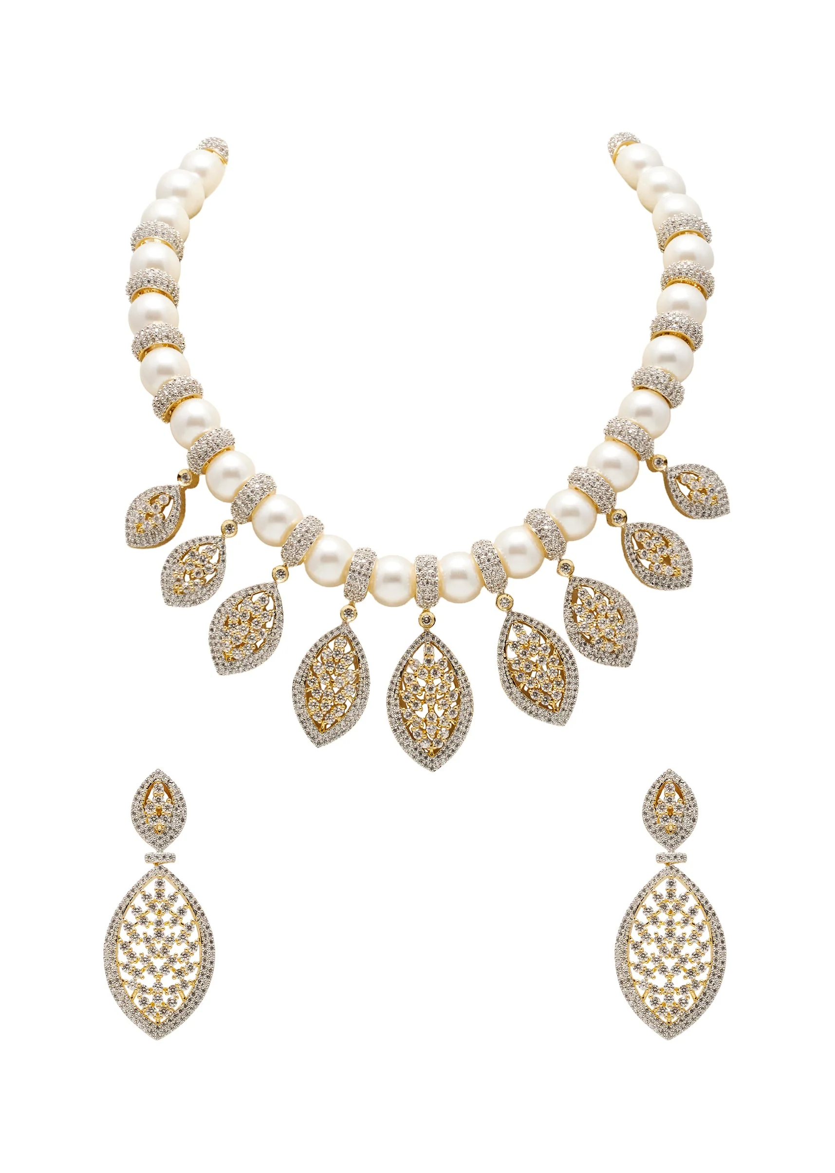 White Pearl And Zirconia Necklace Set - Image 2